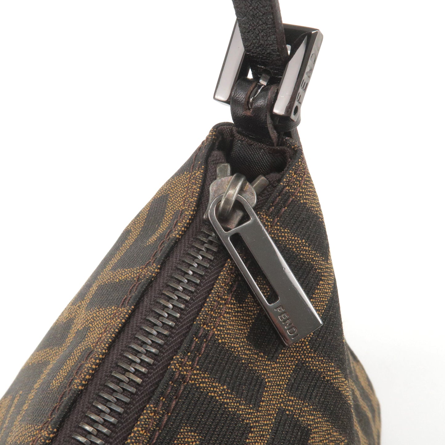 FENDI Zucca Canvas Leather Shoulder Bag Brown Black 8BR156