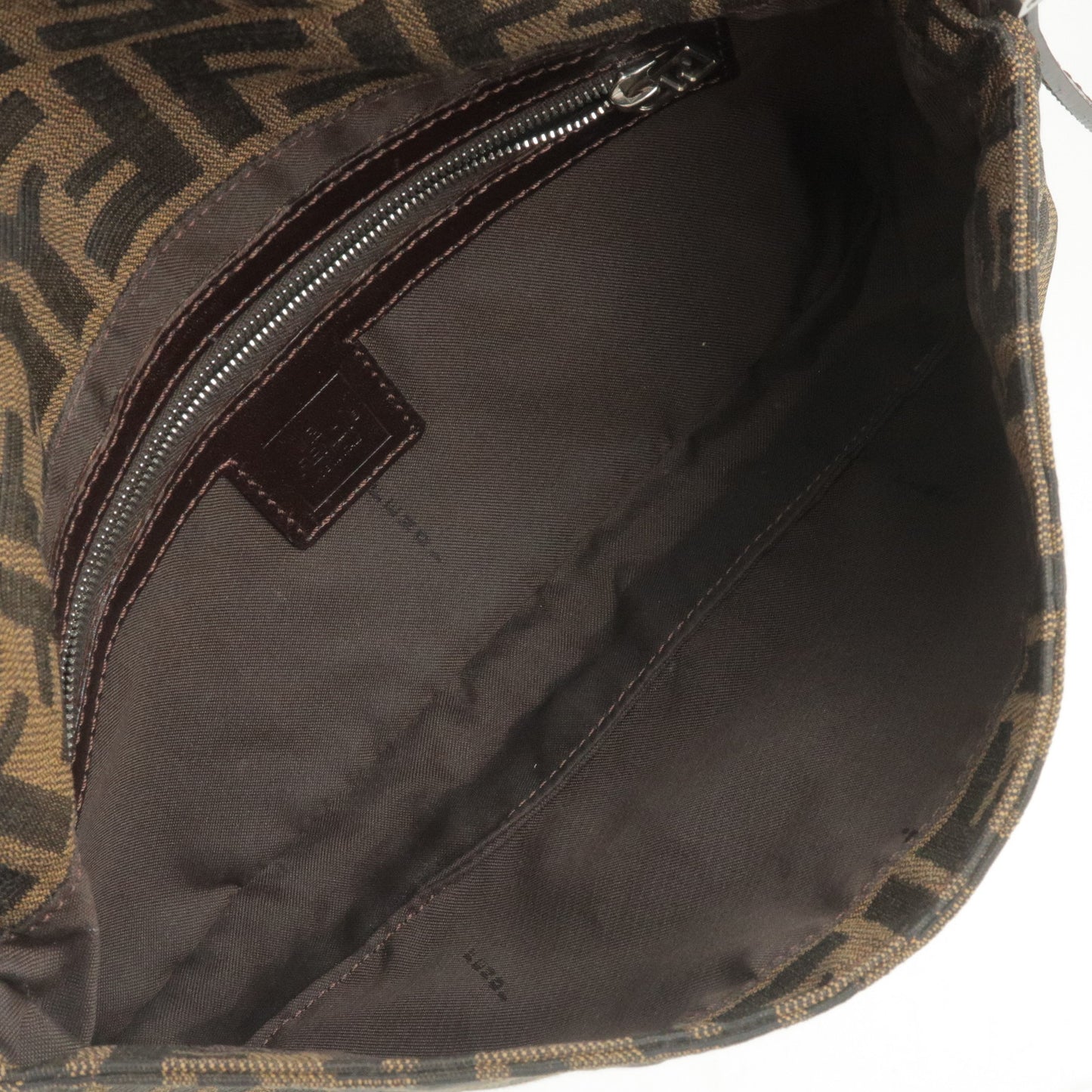 FENDI Zucca Canvas Leather Mamma Baguette Shoulder Bag Brown 26424
