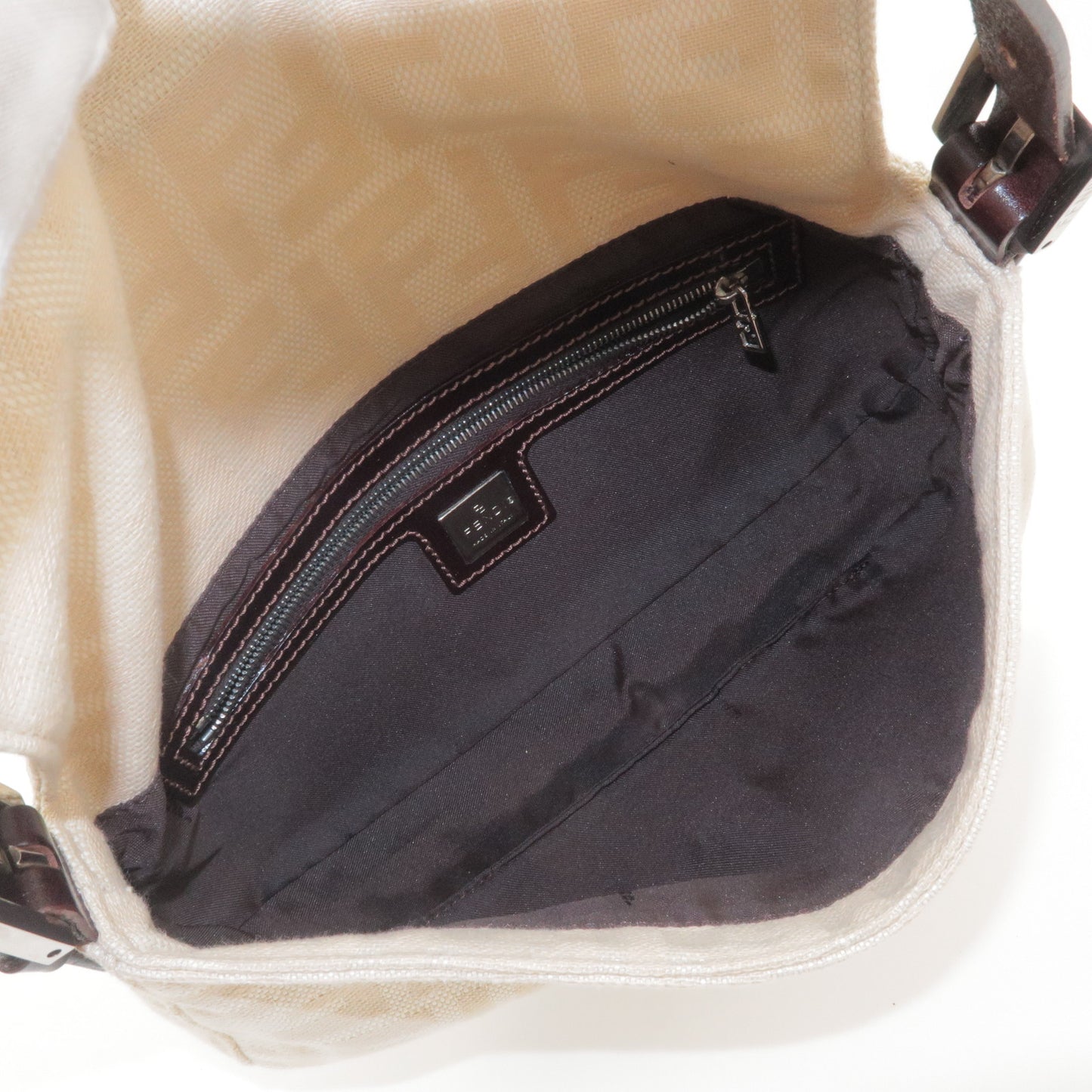 FENDI Zucca Canvas Leather Mamma Baguette Bag Beige 26424