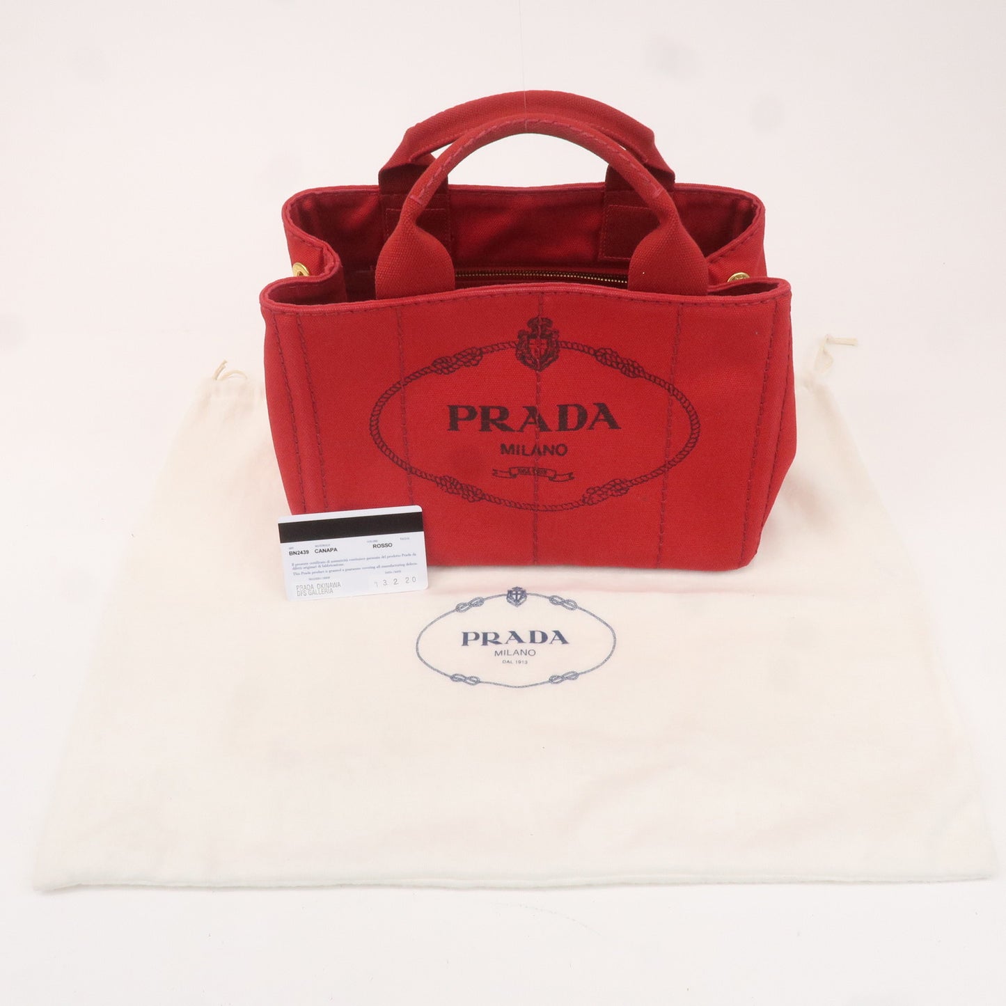 PRADA Canapa Mini Canvas Hand Bag Tote Bag Red BN2439