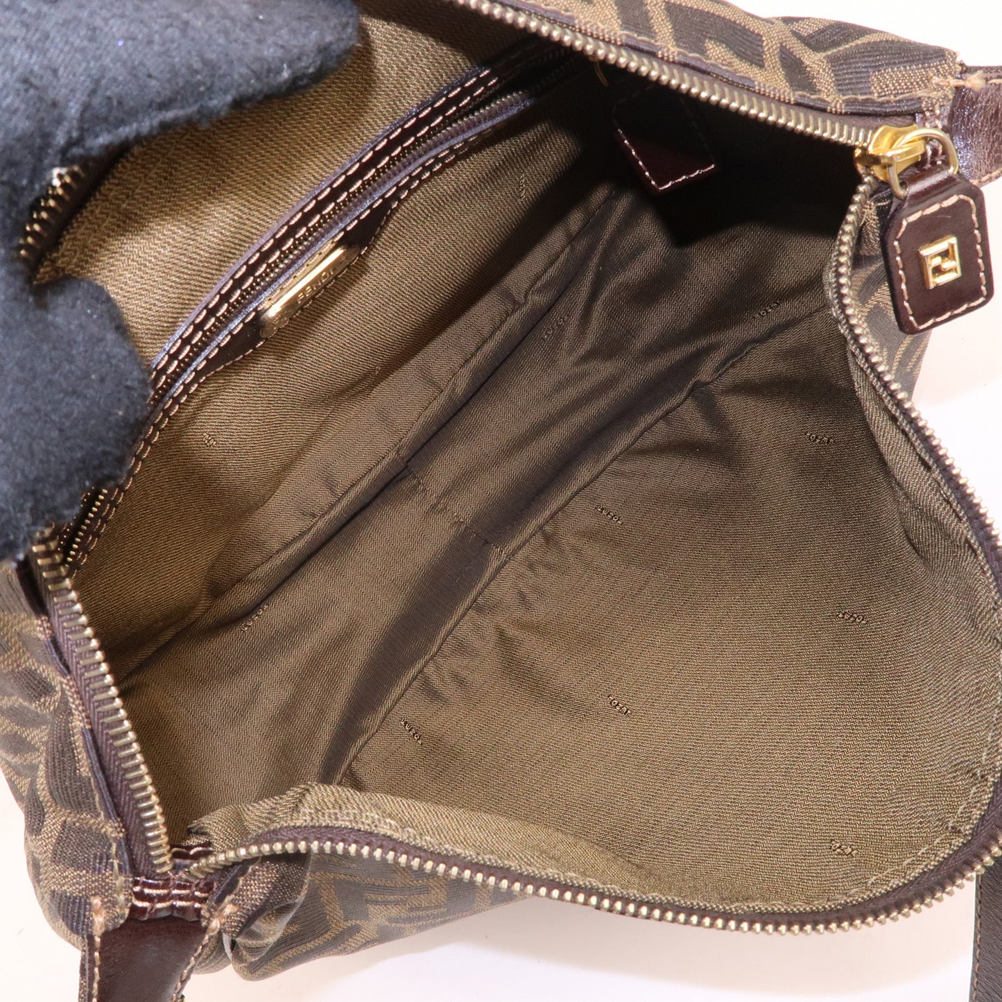 FENDI Zucca Canvas Leather Shoulder Bag Kahaki Black Brown