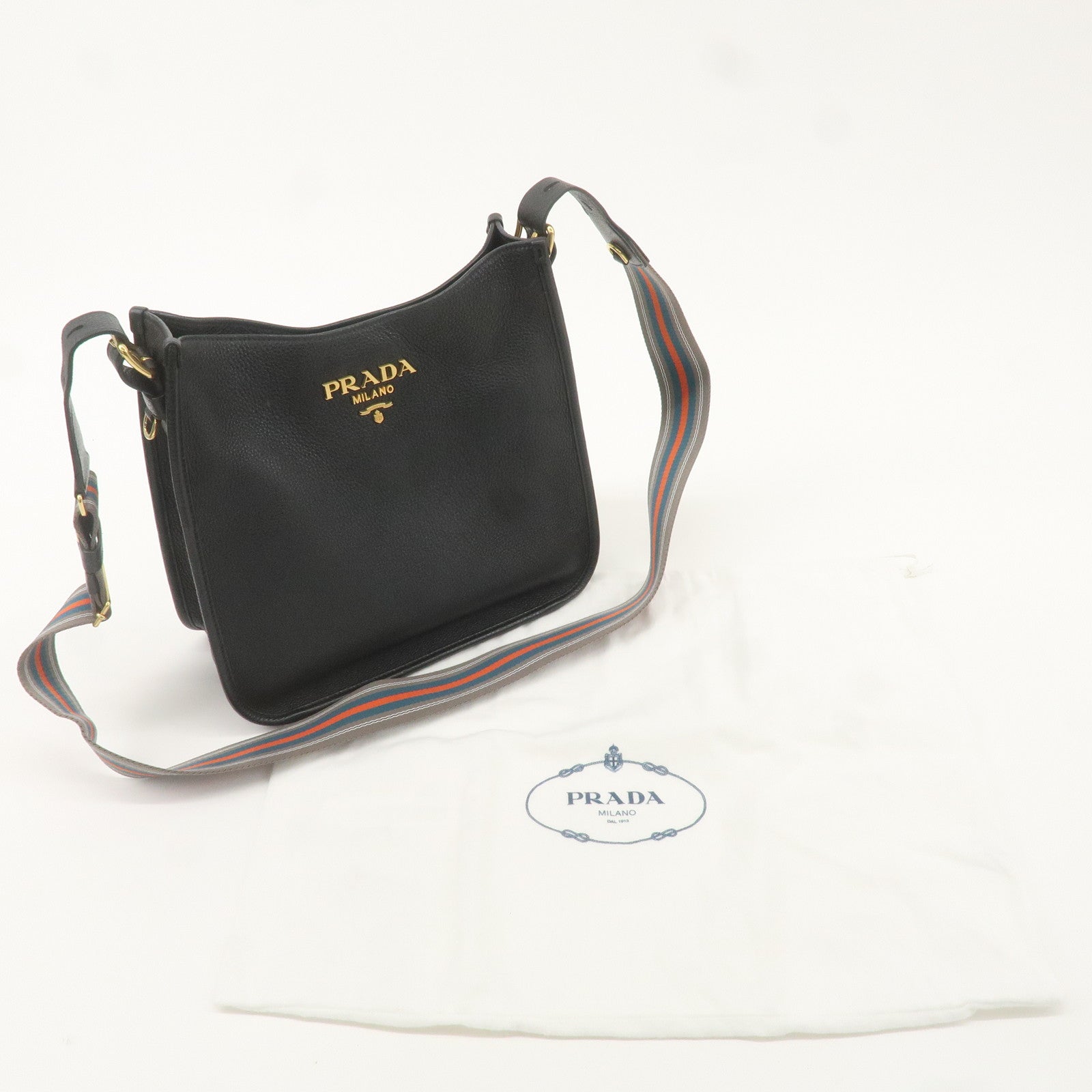 PRADA Logo Leather Shoulder Bag Black NERO 1BC166