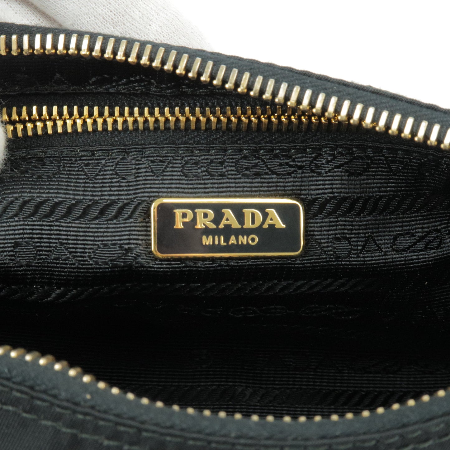 PRADA Nylon Leather Hand Bag Pouch NERO Black 1N1413