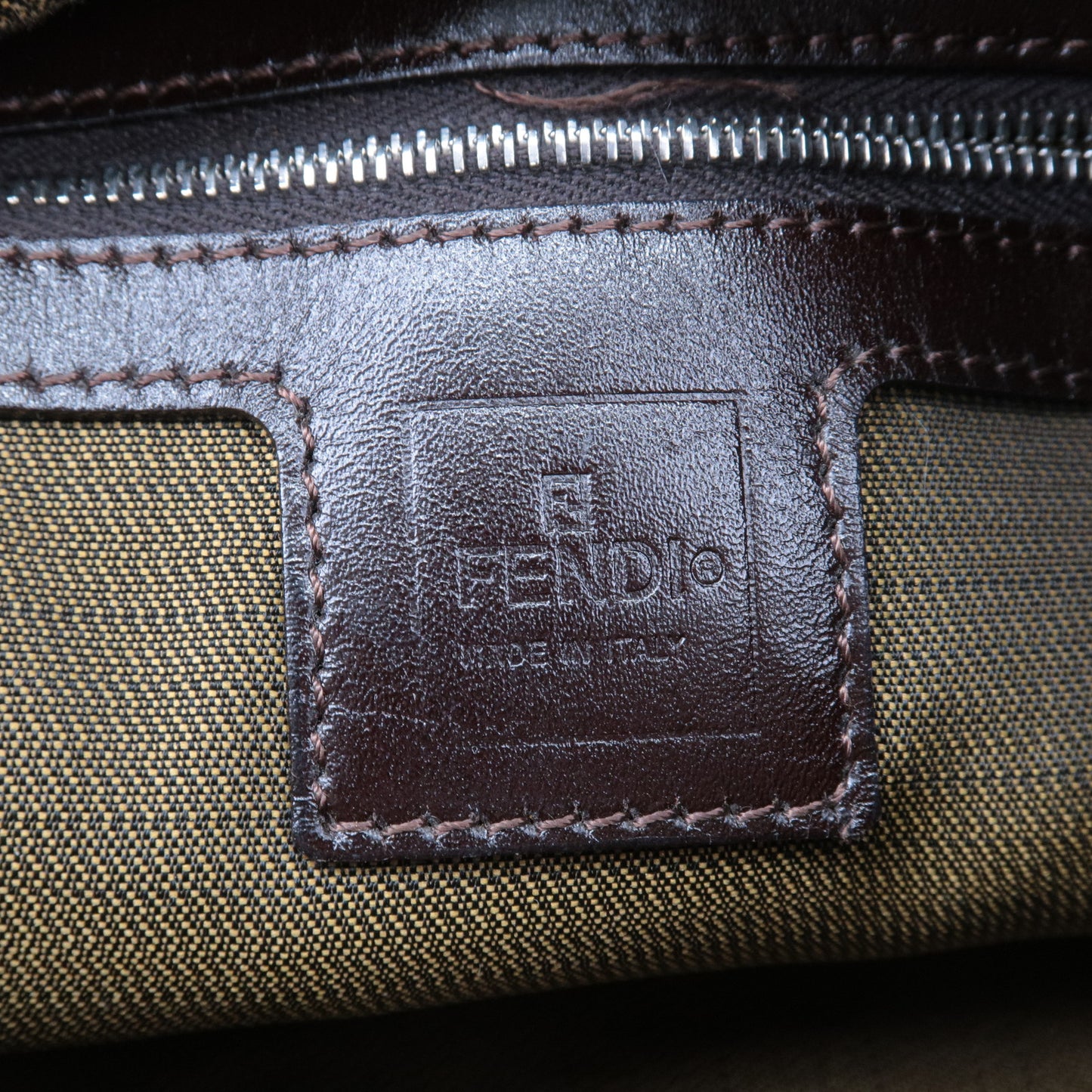 FENDI Zucca Canvas Leather Shoulder Bag Brown Black 26462