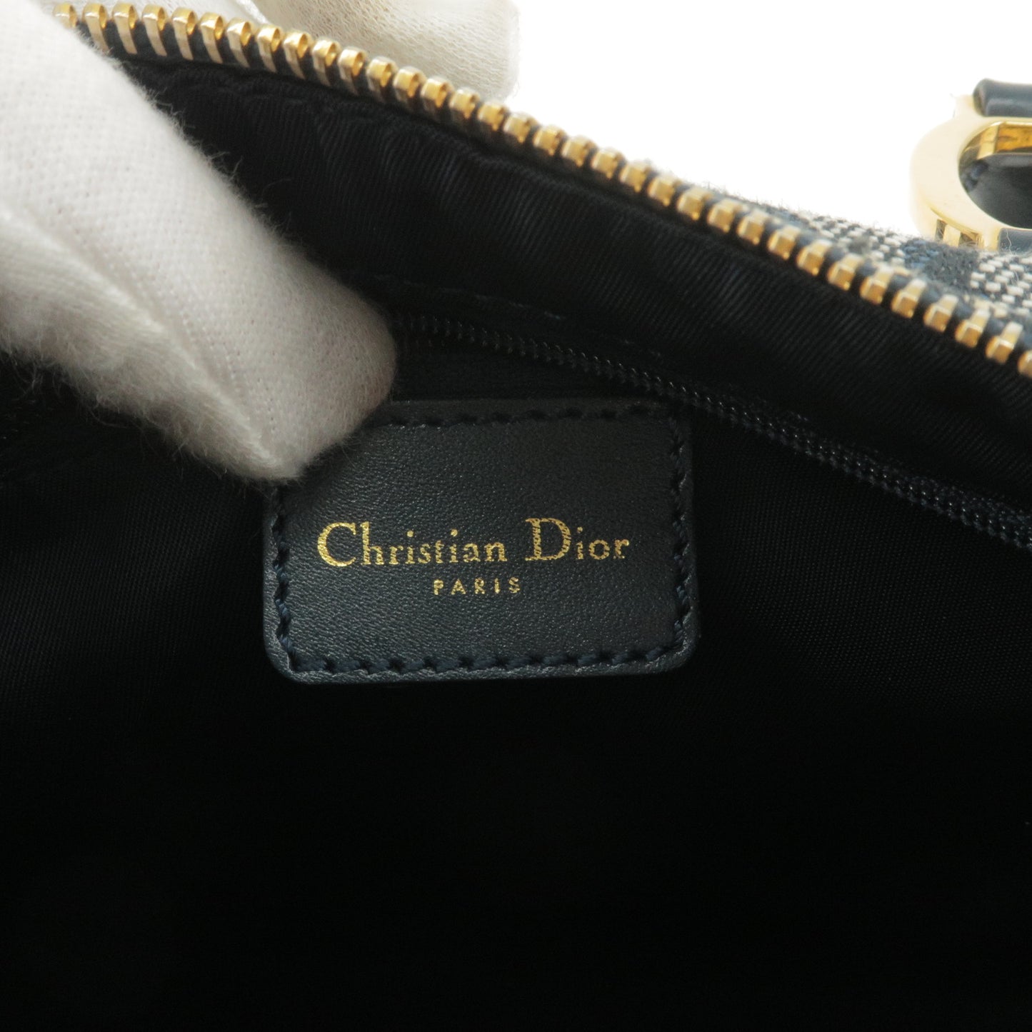 Christian Dior Trotter Canvas Leather Boston Bag Navy