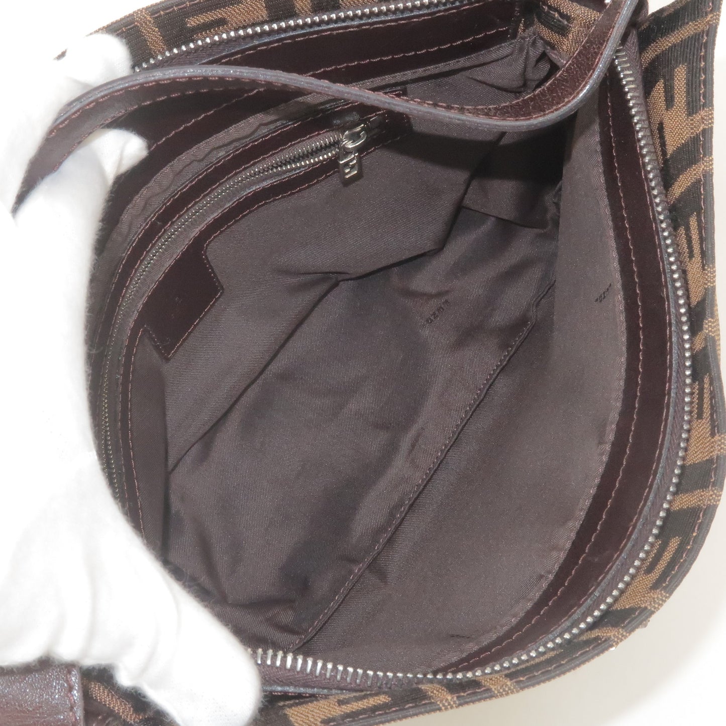 FENDI Zucca Print Canvas Leather Shoulder Bag Brown Black 26566