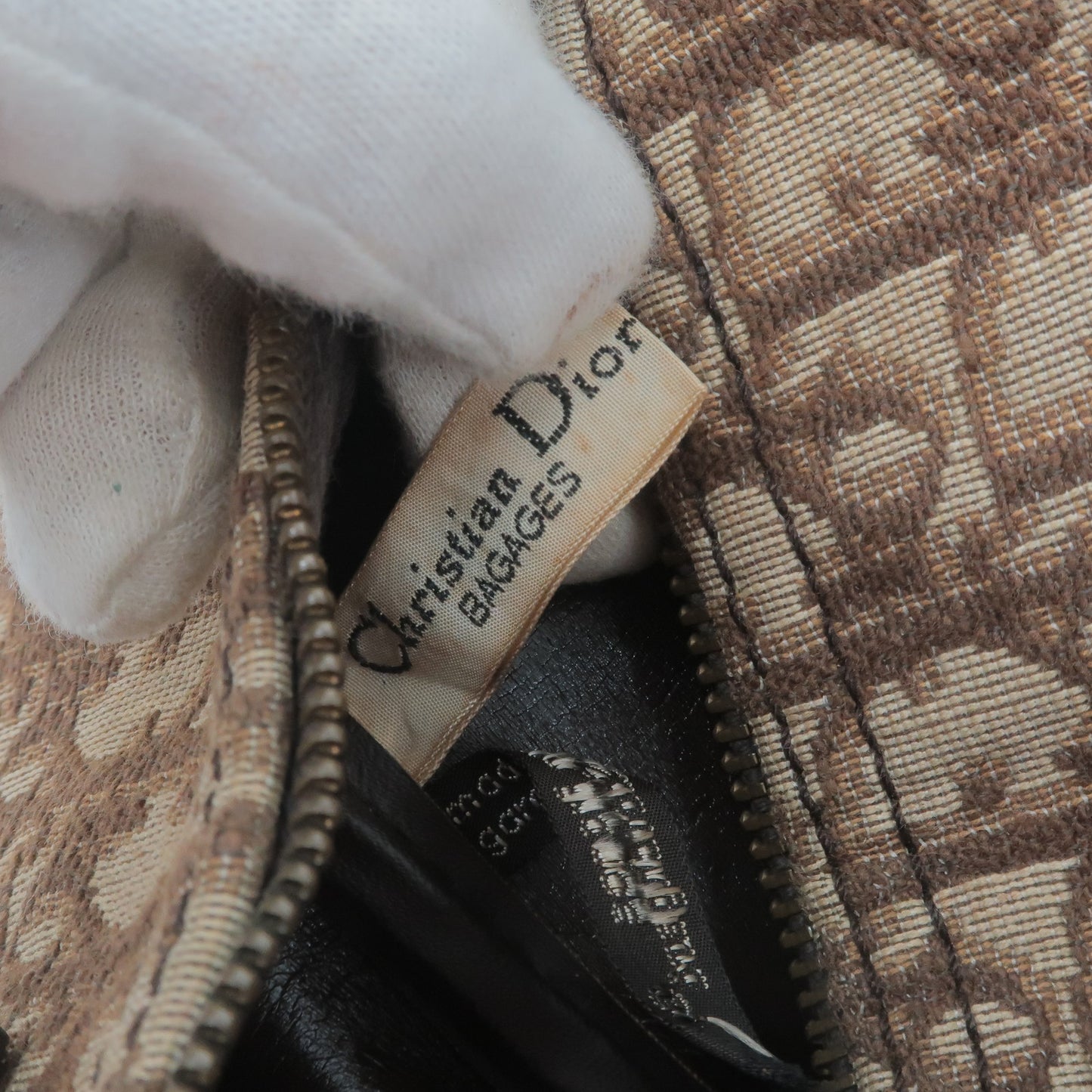 Christian Dior Trotter Canvas Leather Boston Bag Brown