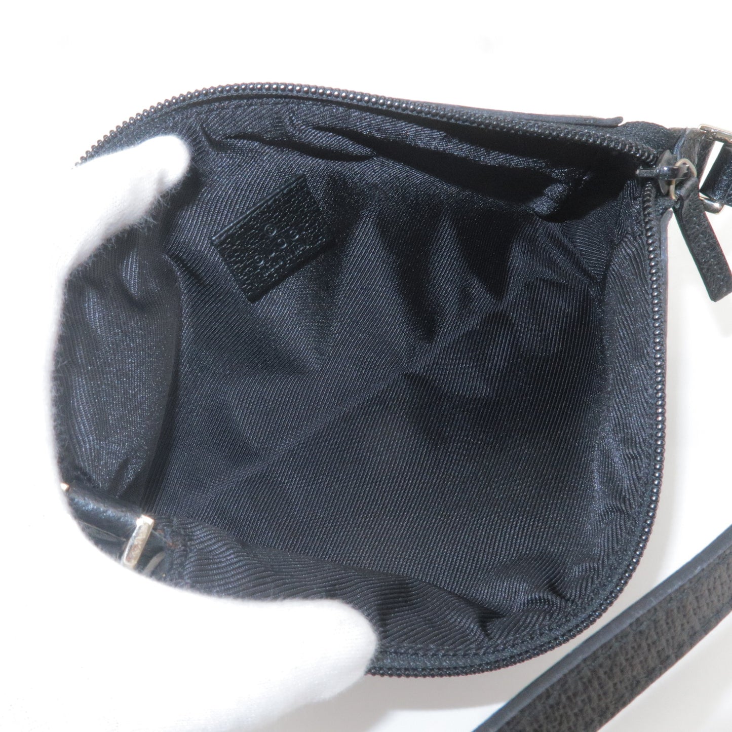 GUCCI Abbey GG Canvas Leather Hand Bag Purse Black 145750