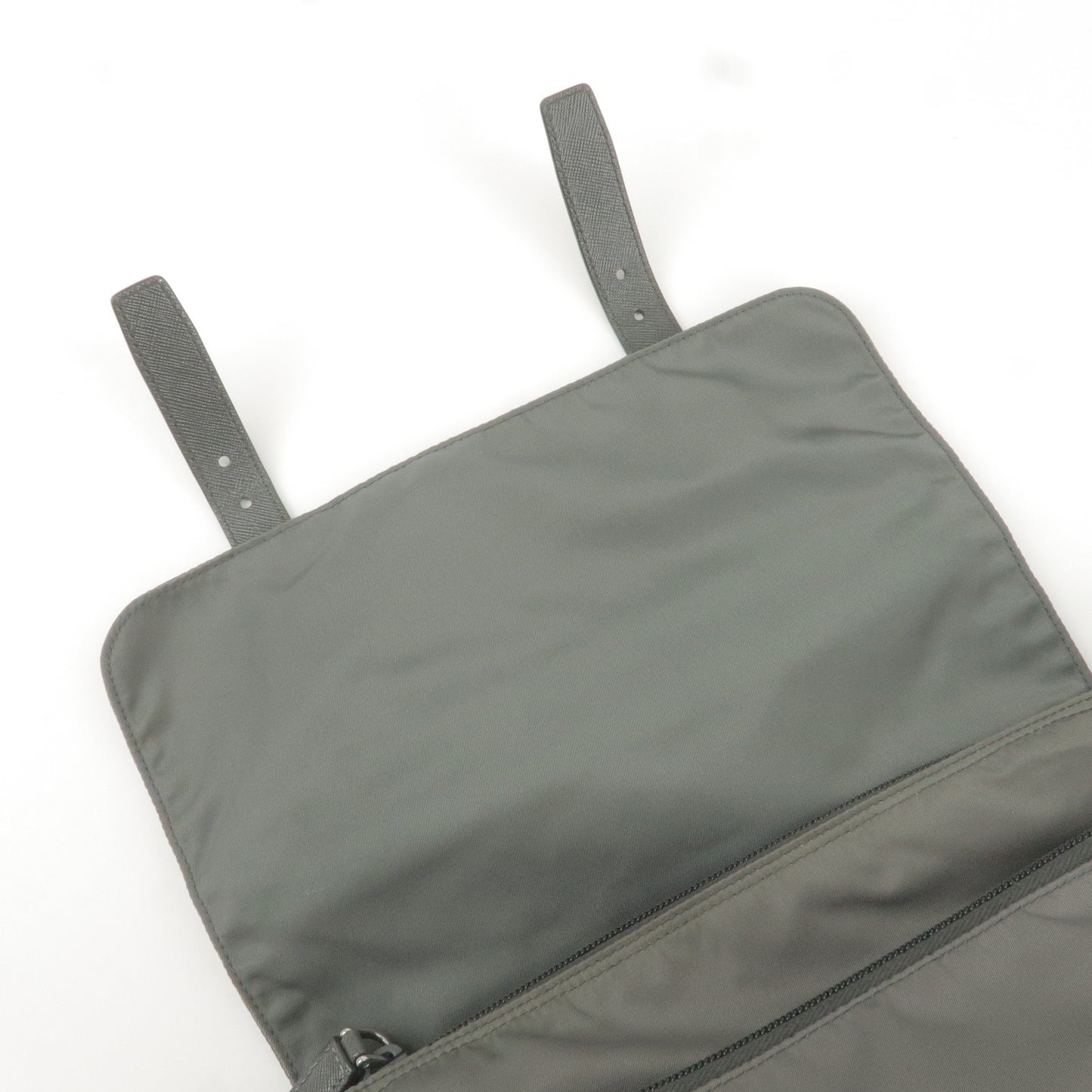 PRADA Logo Nylon Leather Shoulder Bag Crossbody Bag Gray