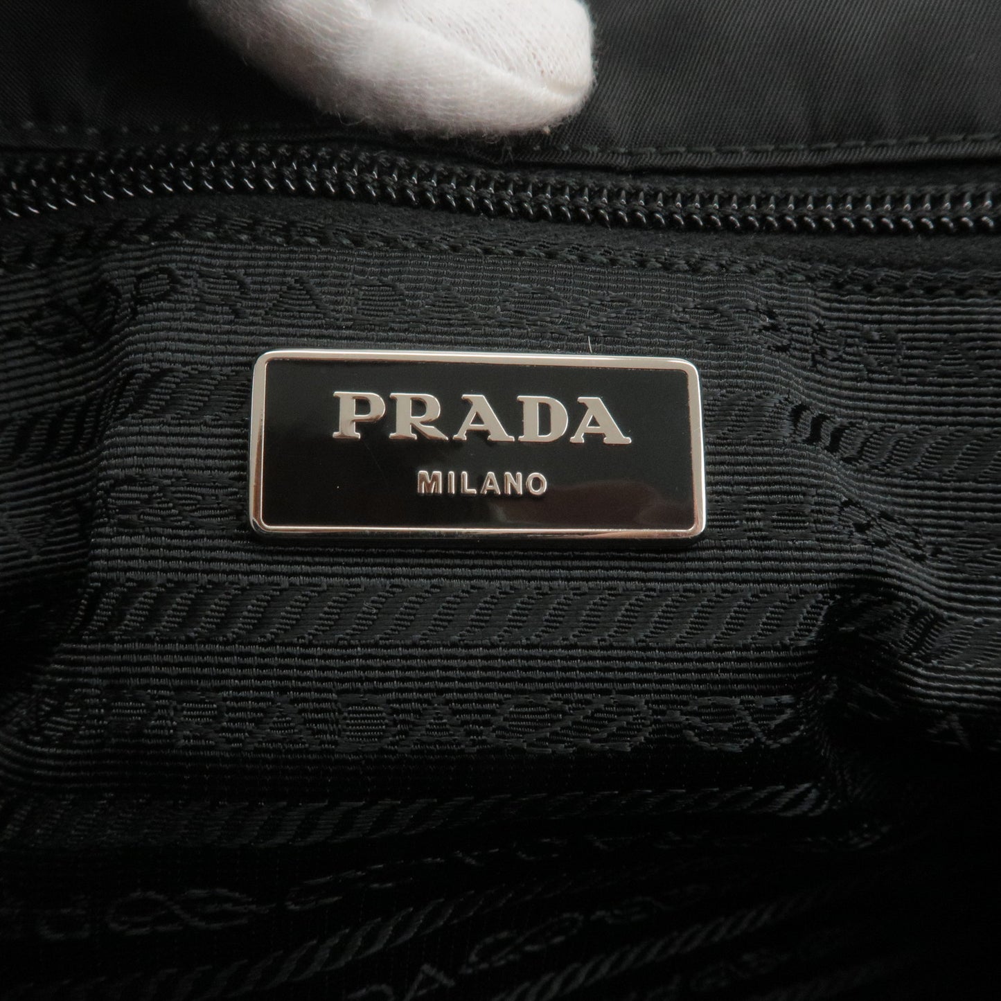 PRADA Logo Nylon Leather Tote Bag Hand Bag Black