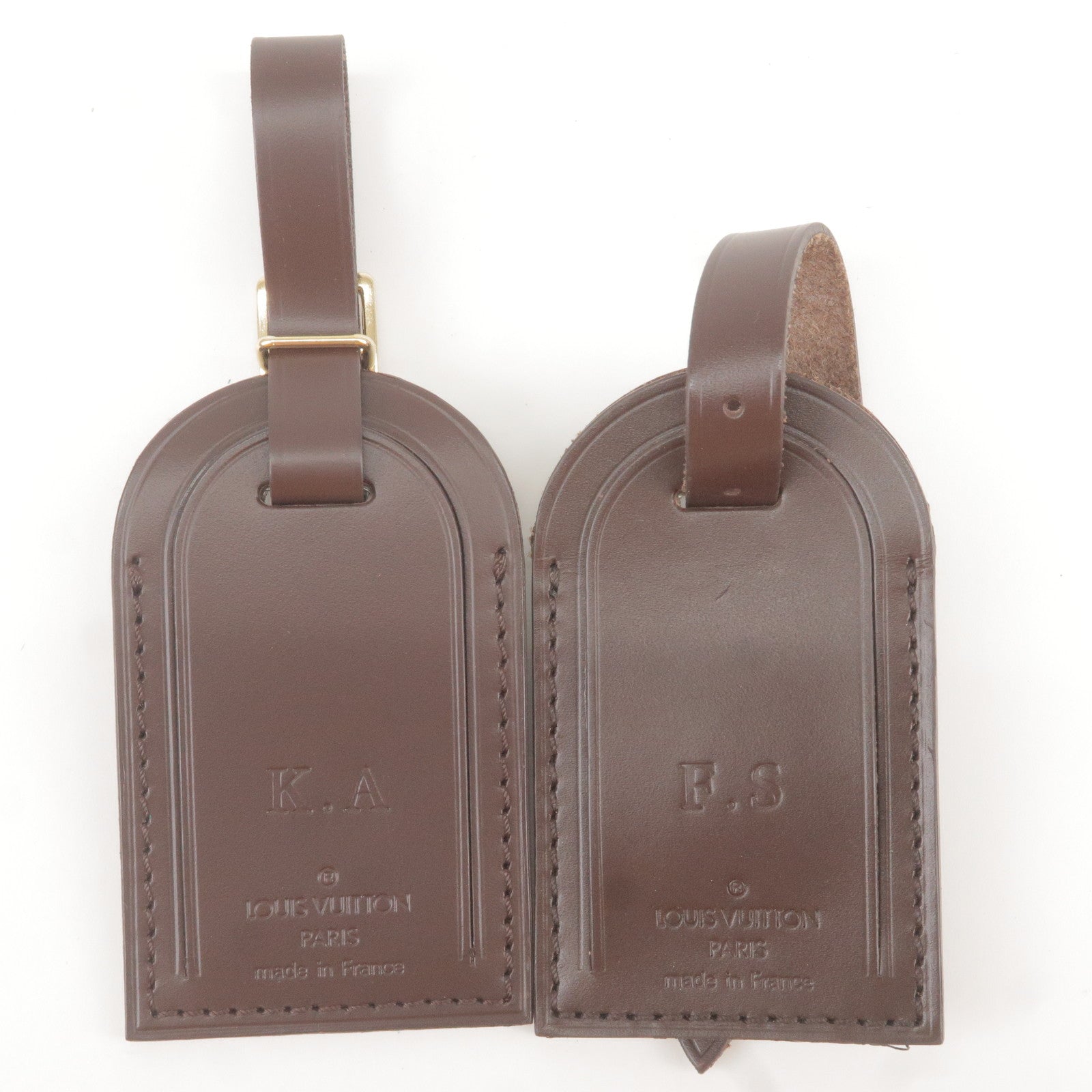 Louis-Vuitton-Set-of-20-Name-Tag--Leather-Beige-Brown-Yellow