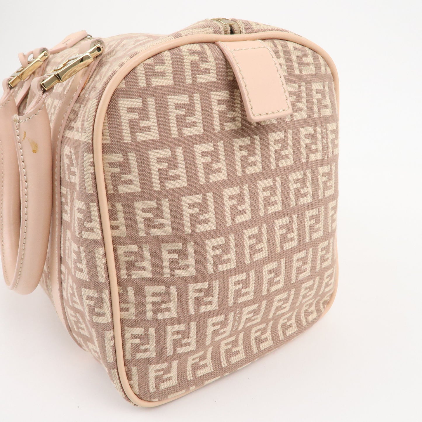 FENDI Zucchino Canvas Leather Mini Boston Bag Pink 8BL068