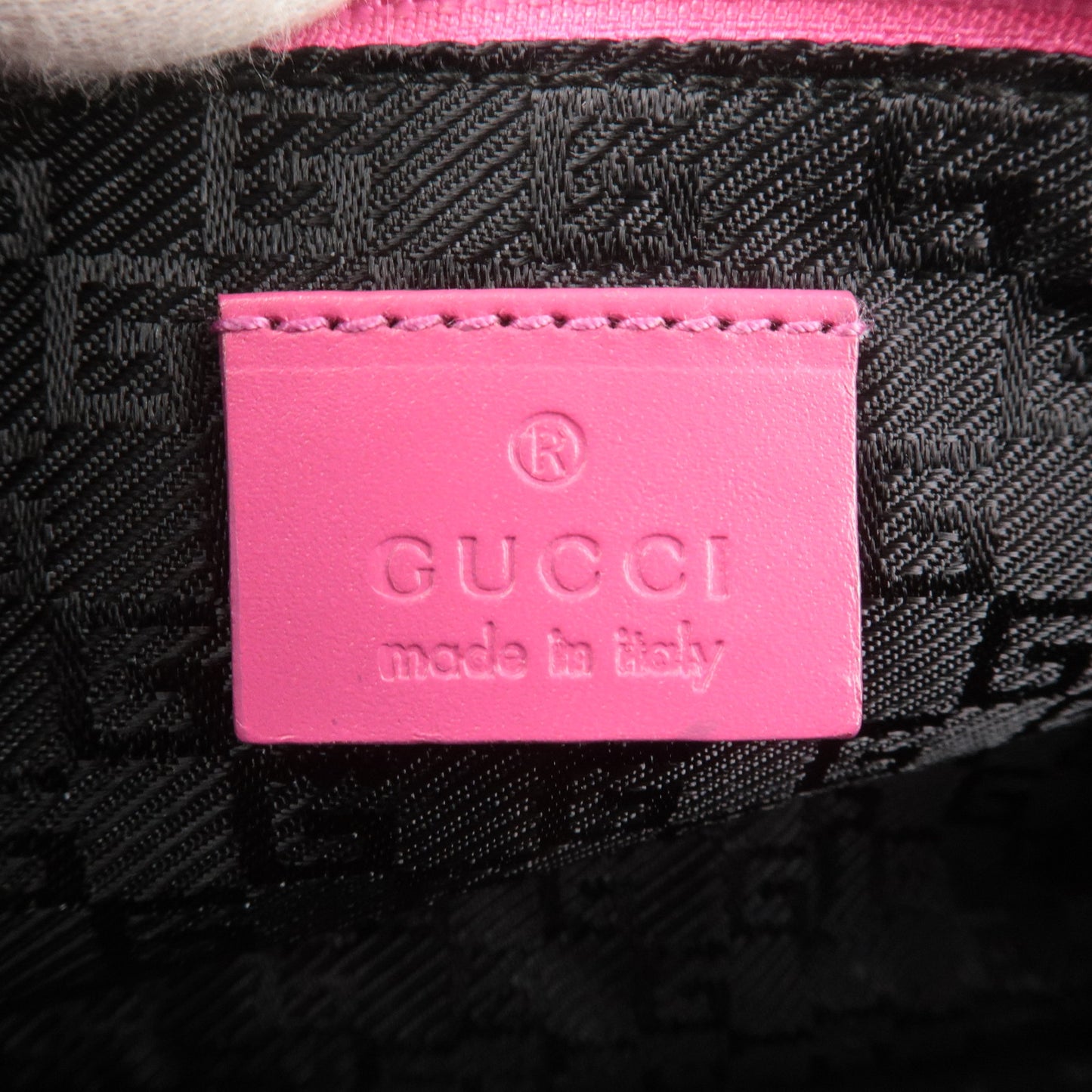 GUCCI Boat Bag Satin Leather Pouch Hand Bag Pink 039.1103