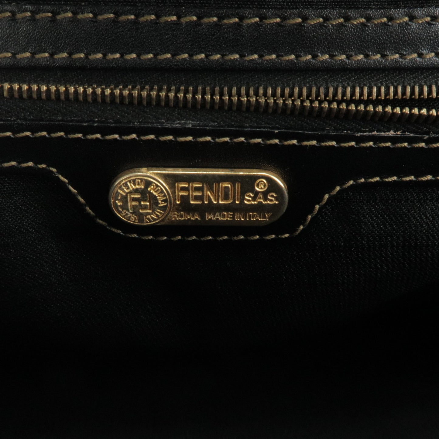 FENDI Pequin PVC Leather Boston Bag Hand Bag Khaki Black 259022