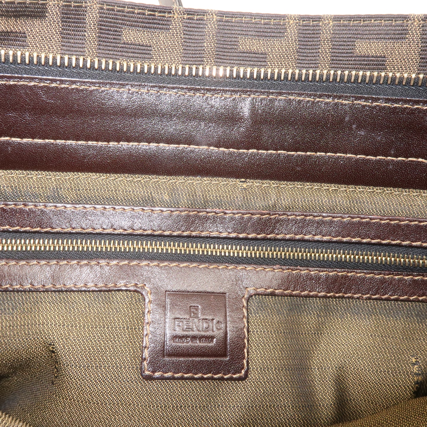 FENDI Zucca Canvas Leather Shoulder Bag Brown Black