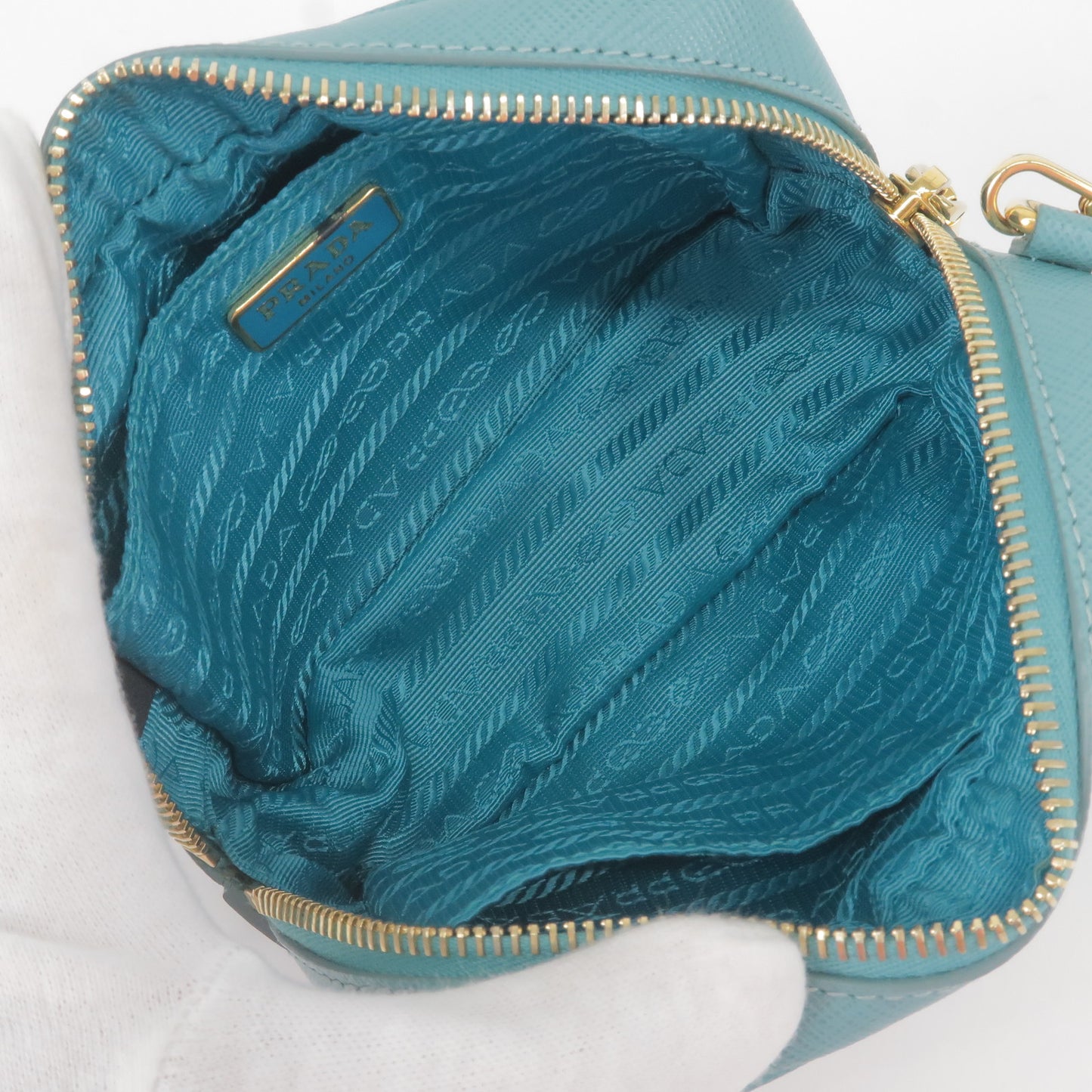 PRADA Vitello Daino Leather Shoulder Bag Purse Light Blue 1BC073