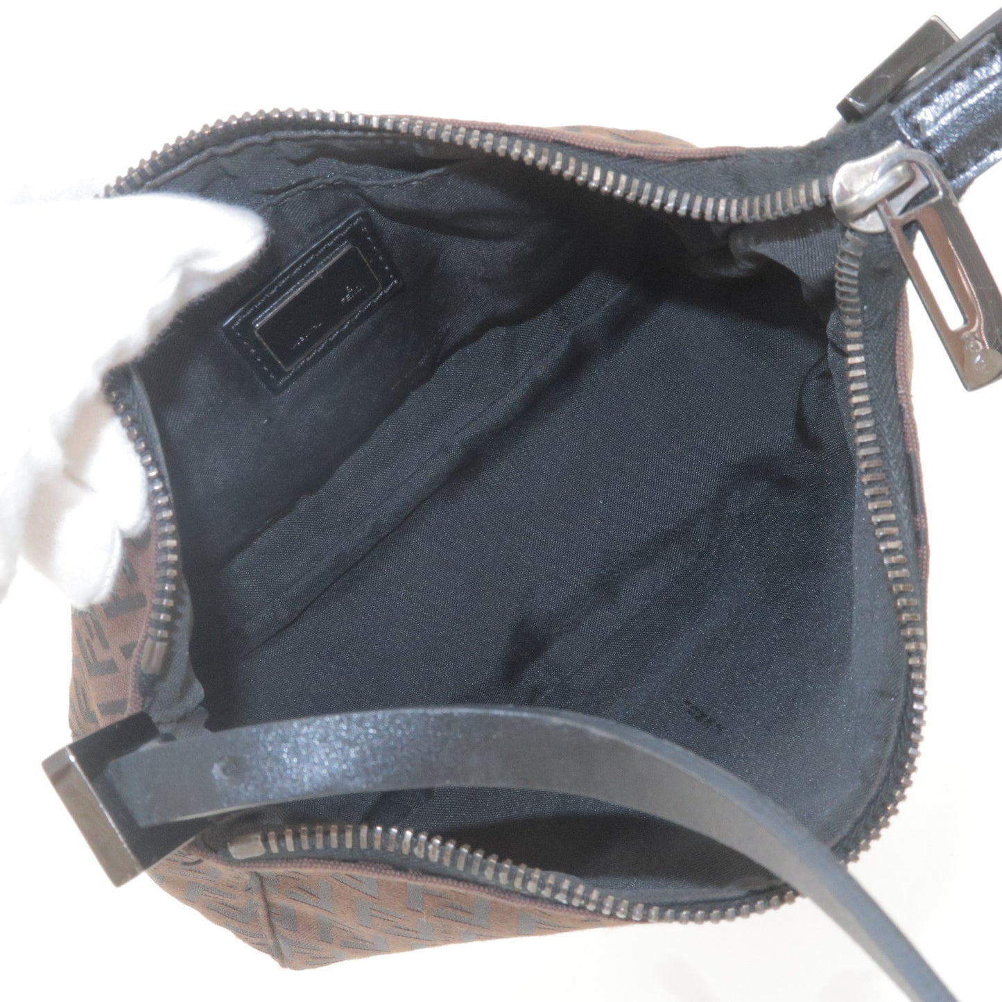 FENDI Zucchino Canvas Leather Hand Bag Brown Black 8BR155