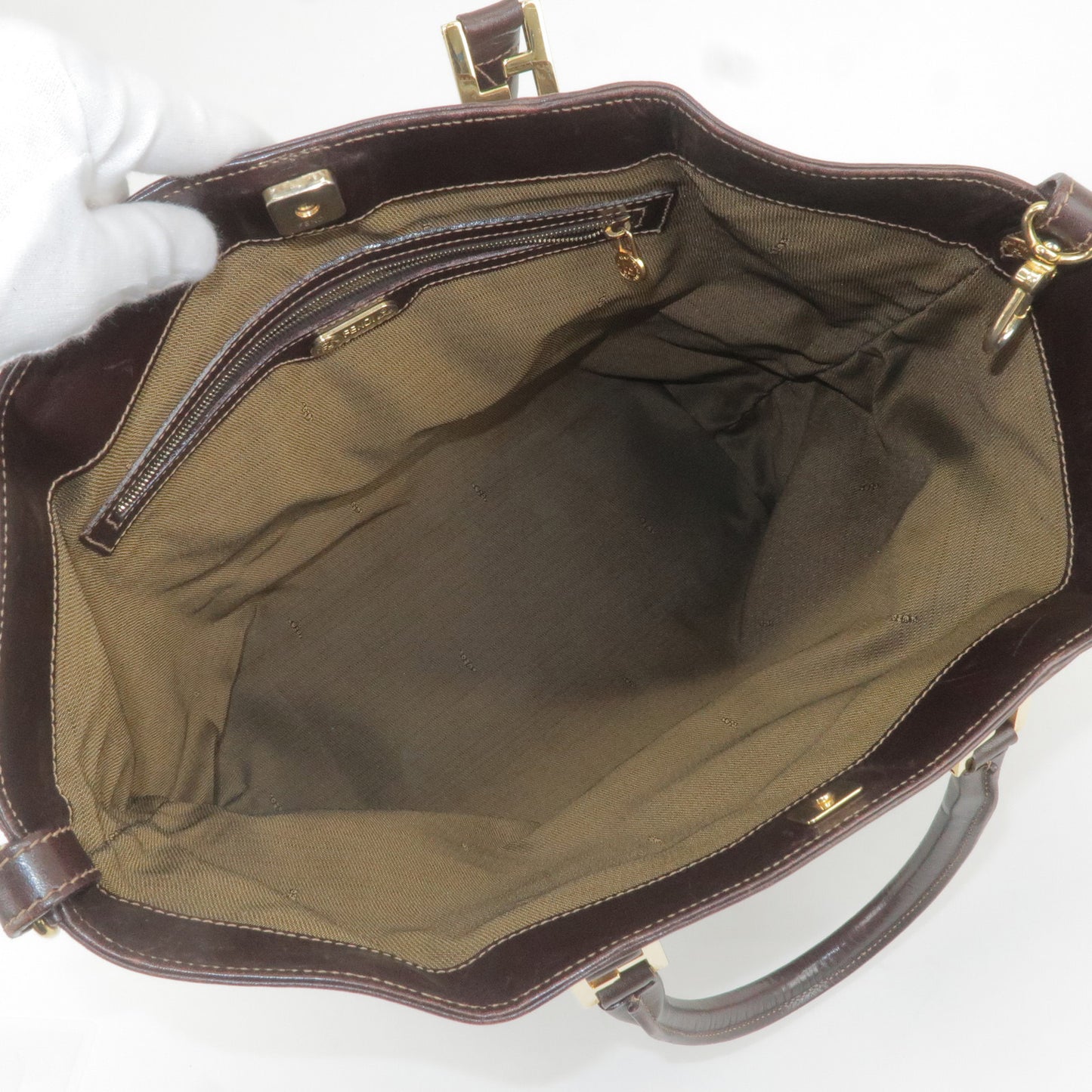 FENDI Zucca Print Canvas Leather Tote Bag Khaki Black Brown 15069