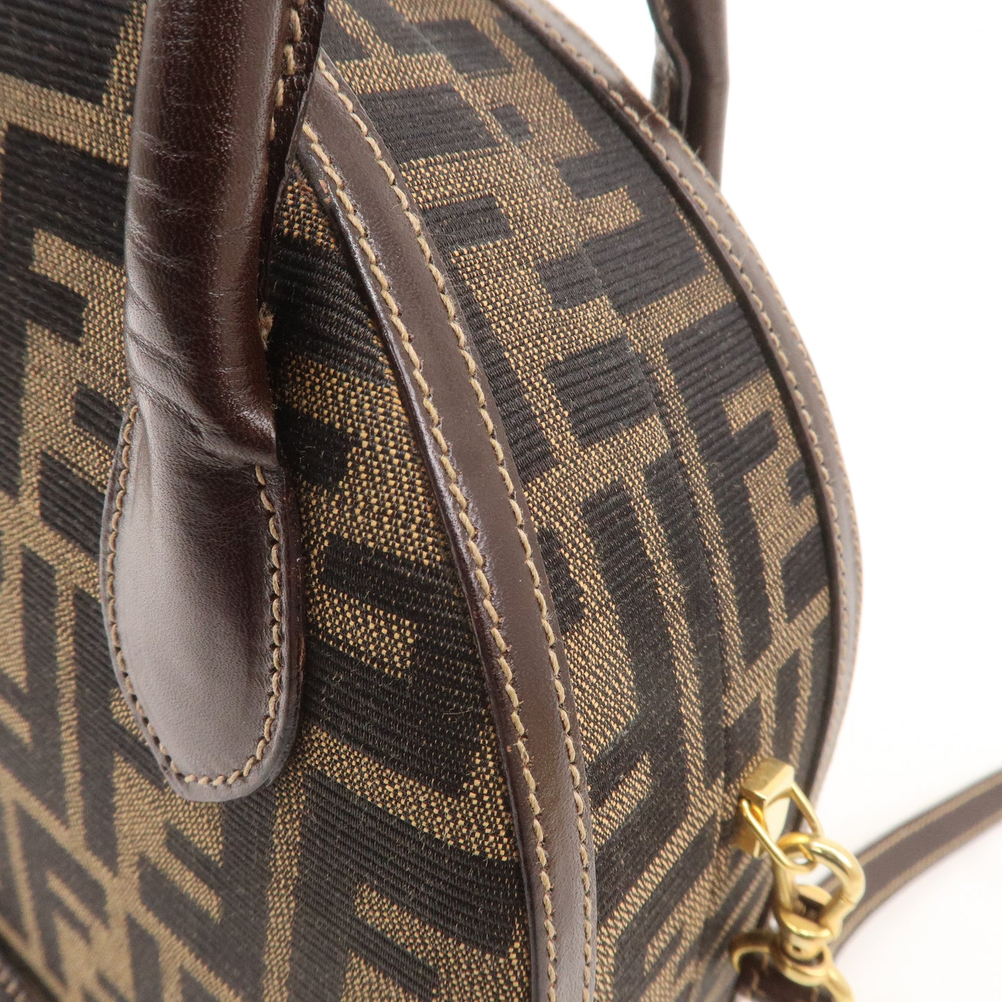 FENDI Zucca Canvas Leather 2WAY Handbag Shoulder Bag
