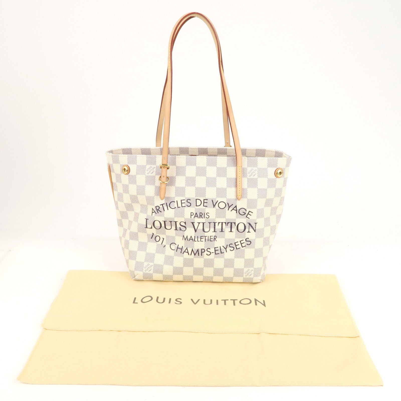 LOUIS VUITTON Neverfull MM Damier Azur Tote Bag White- 10% OFF