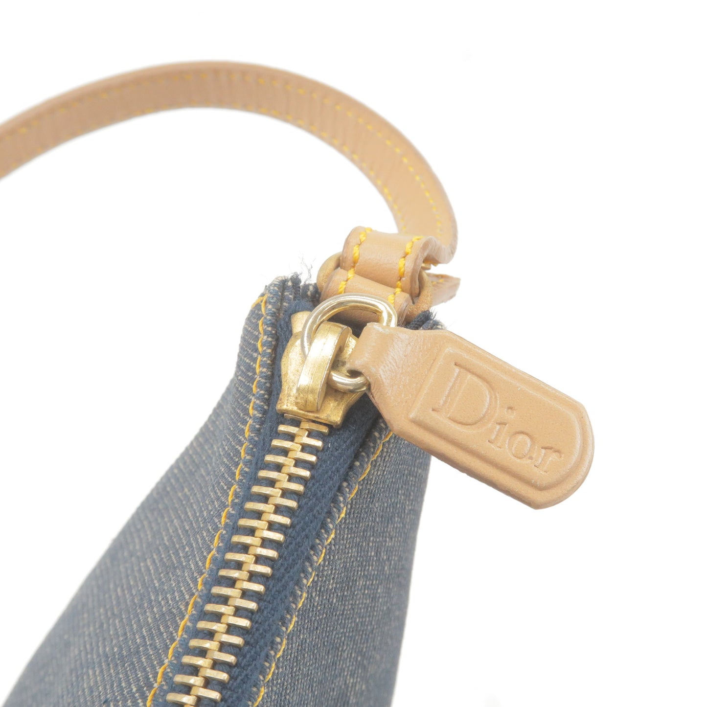Christian Dior Saddle Bag Denim Leather Shoulder Bag Navy Beige