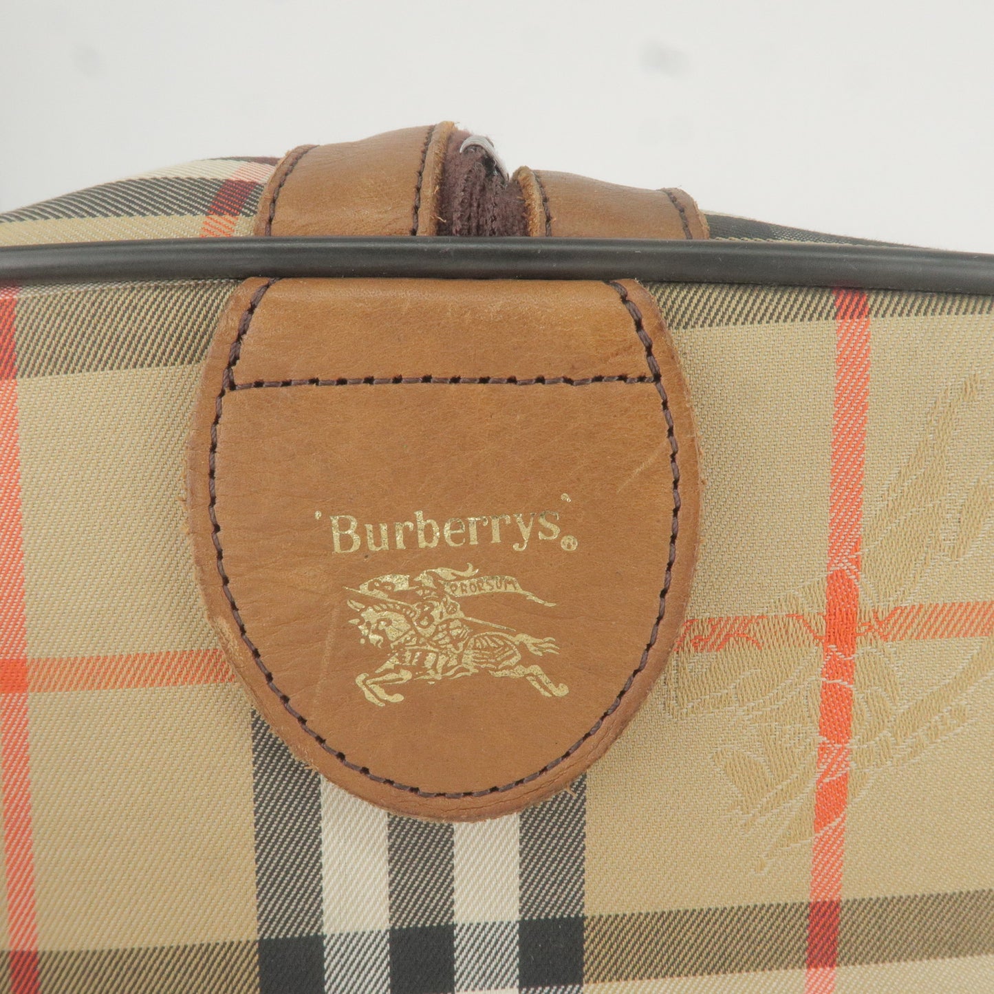 BURBERRY Nova Plaid Canvas Leather Boston Bag Beige Brown