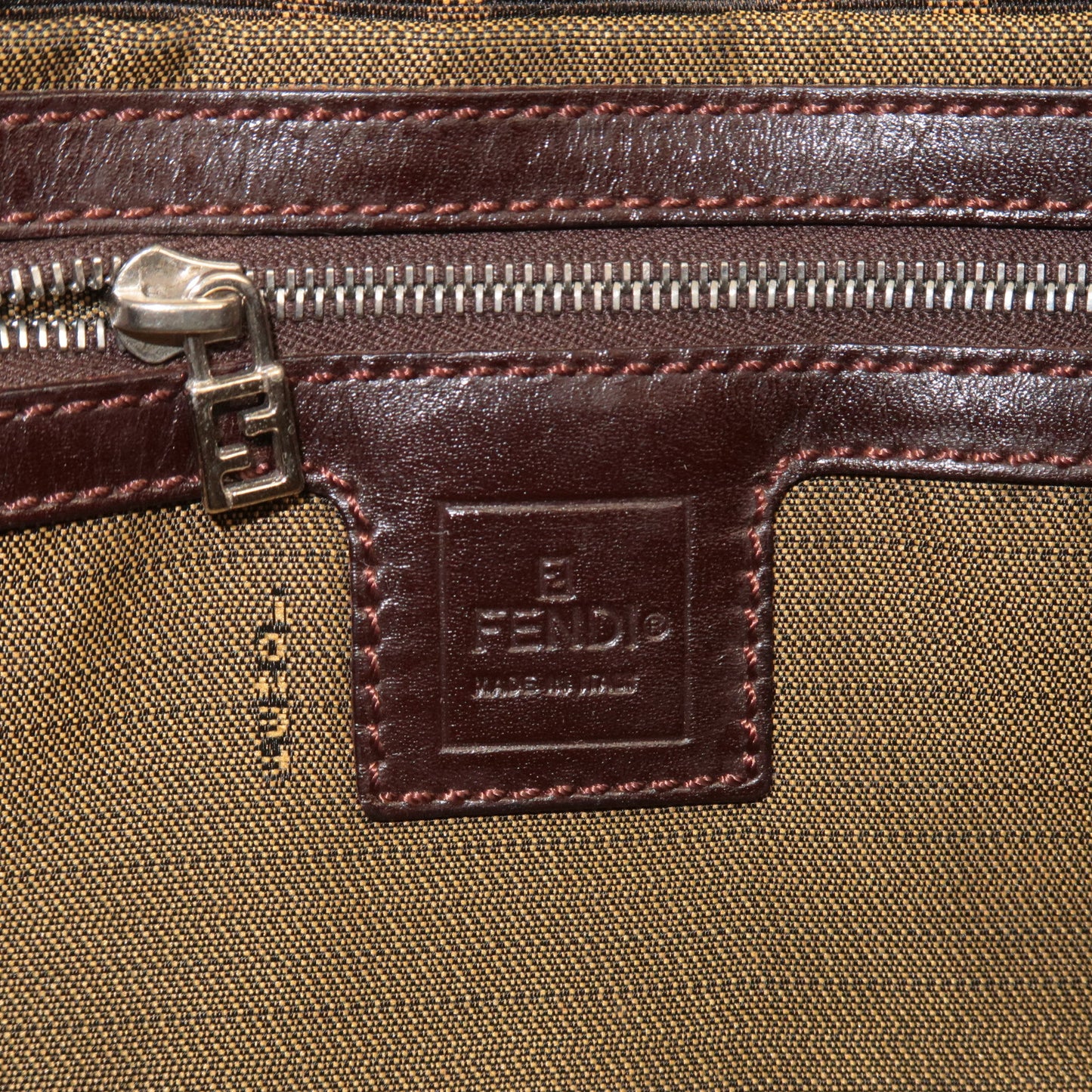 FENDI Mamma Baguette Canvas Leather Shoulder Bag Brown 26424