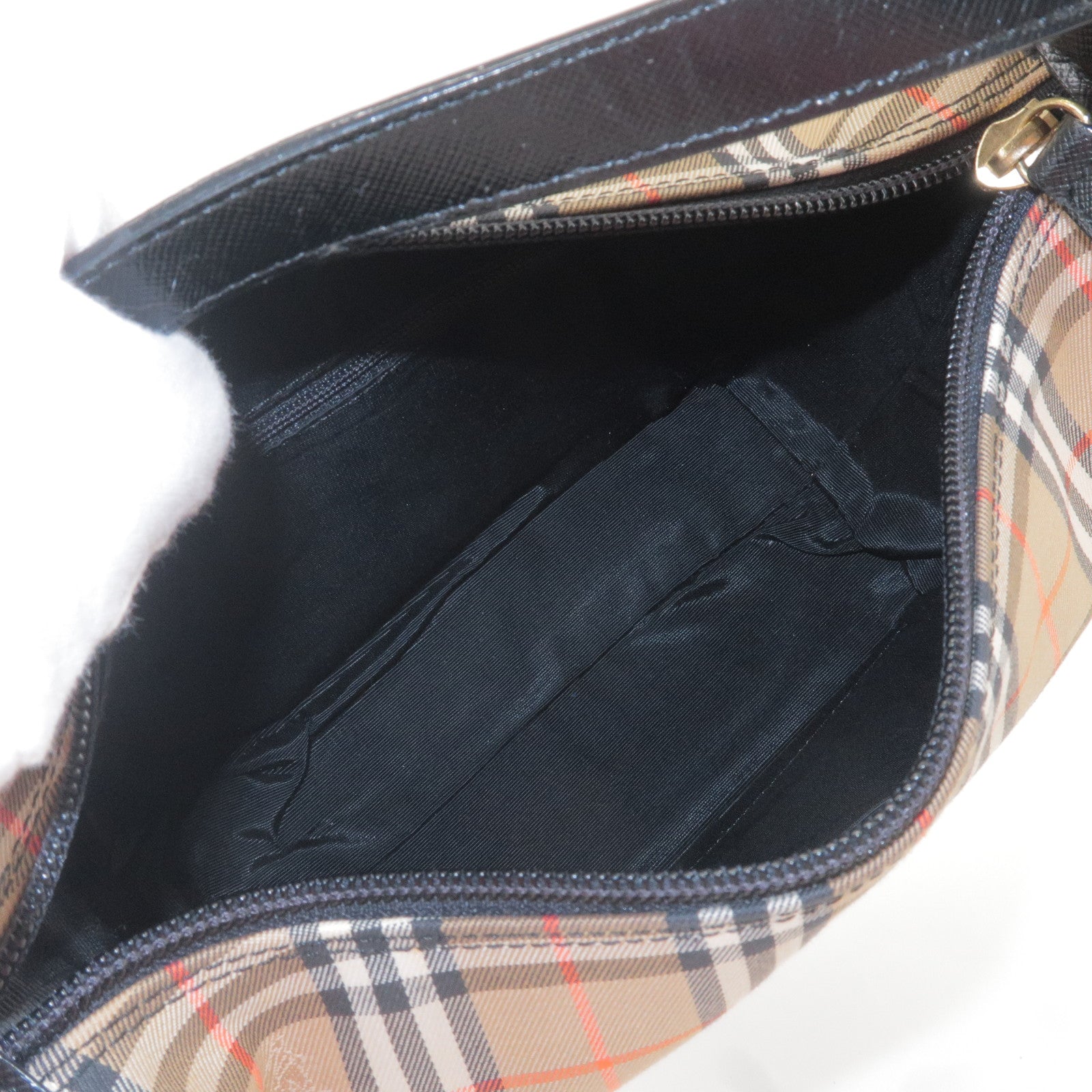 Burberry shoulder bag pochette check pattern canvas leather beige dark
