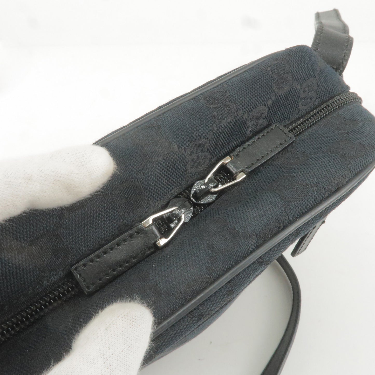 GUCCI GG Canvas Leather Shoulder Bag Hand Bag Black 018 1612