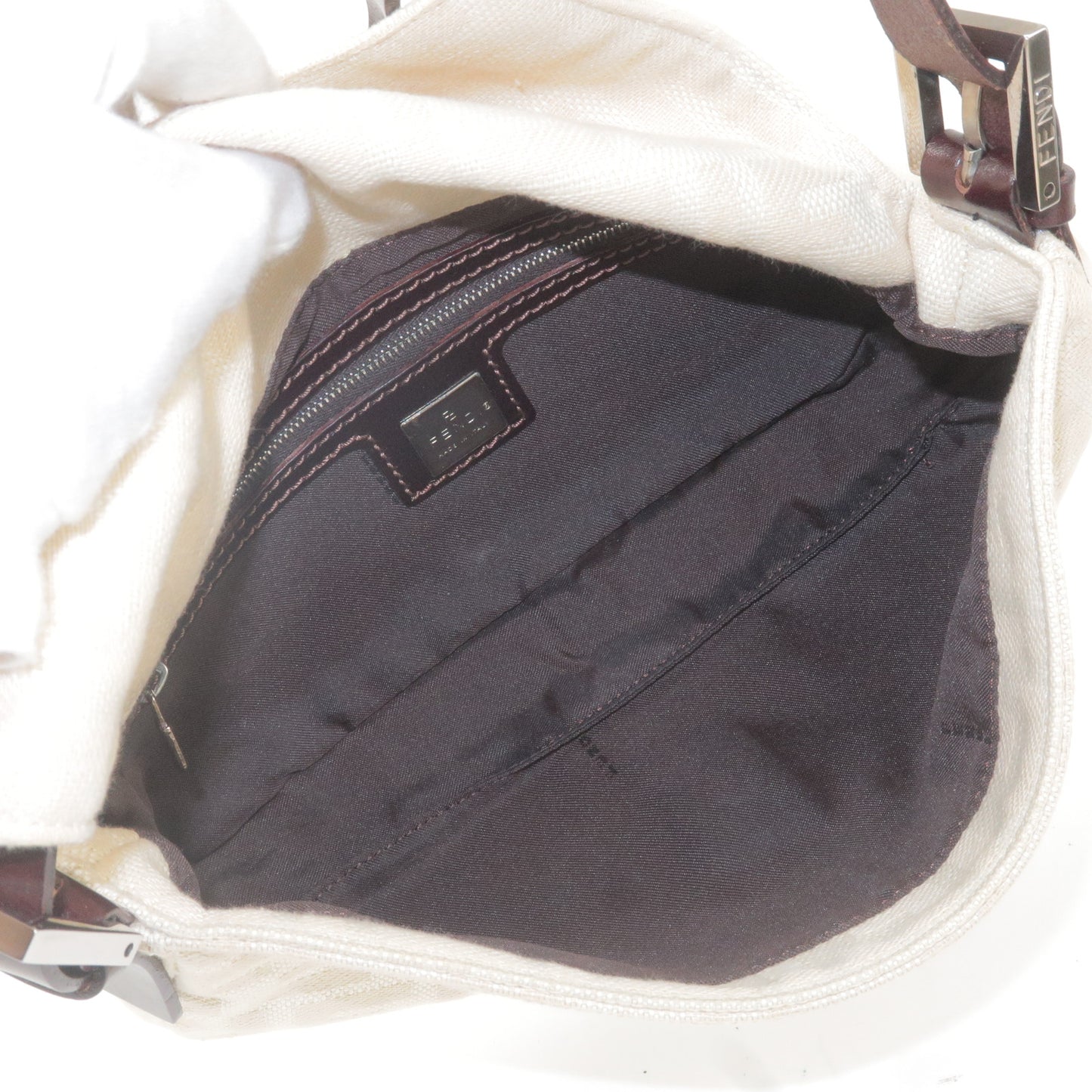 FENDI Zucca Mamma Baguette Canvas Leather Shoulder Bag Beige 26424