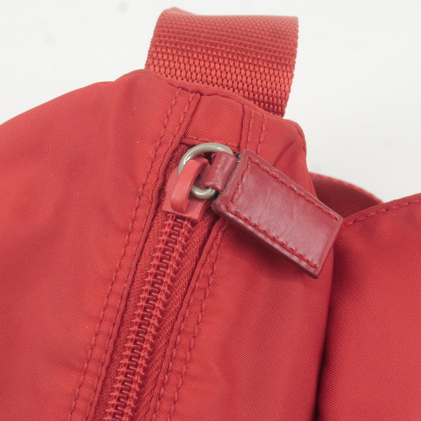 PRADA Logo Nylon Leather Shoulder Bag Rosso Red BT8994