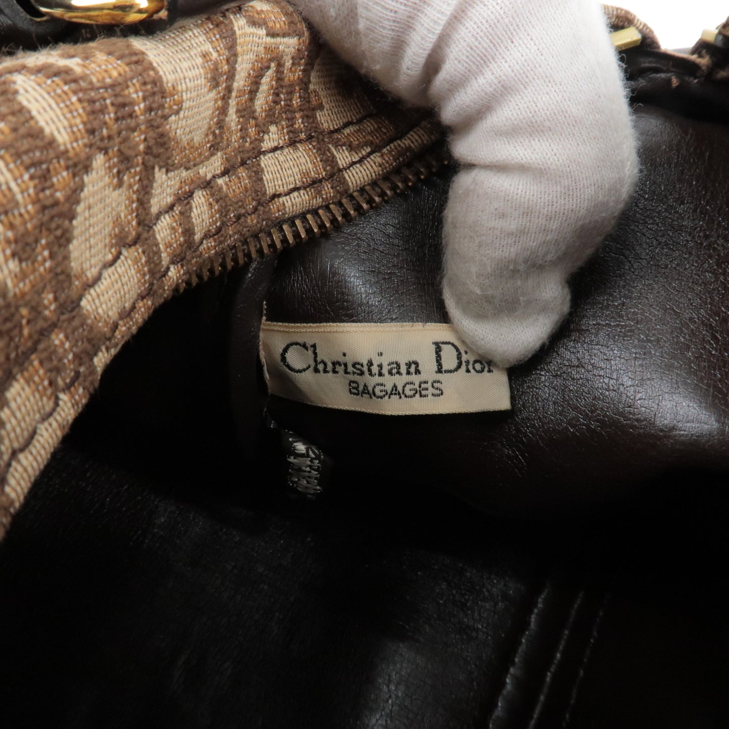 Christian Dior Trotter Logo Canvas Leather Boston Bag Brown
