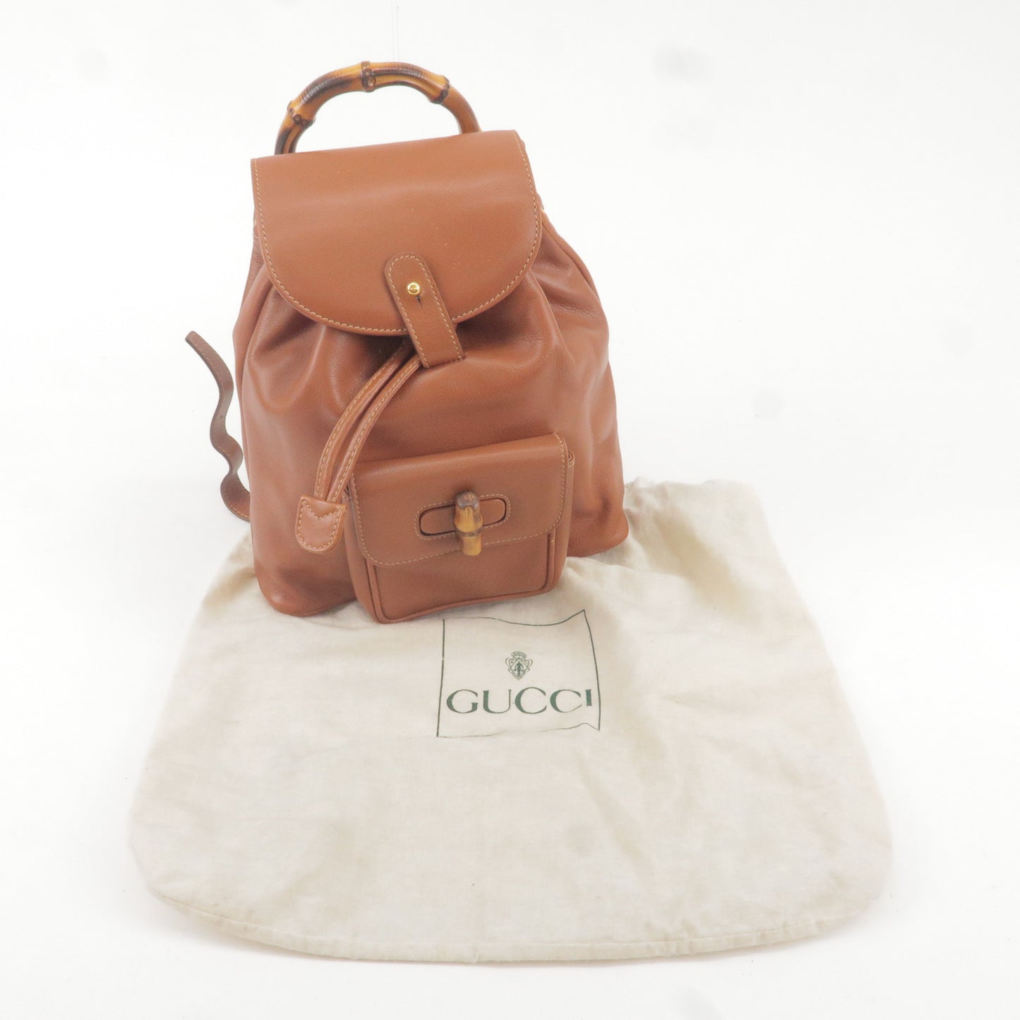 GUCCI Bamboo Leather Back Pack Ruck Sack Bag Brown 003.1705