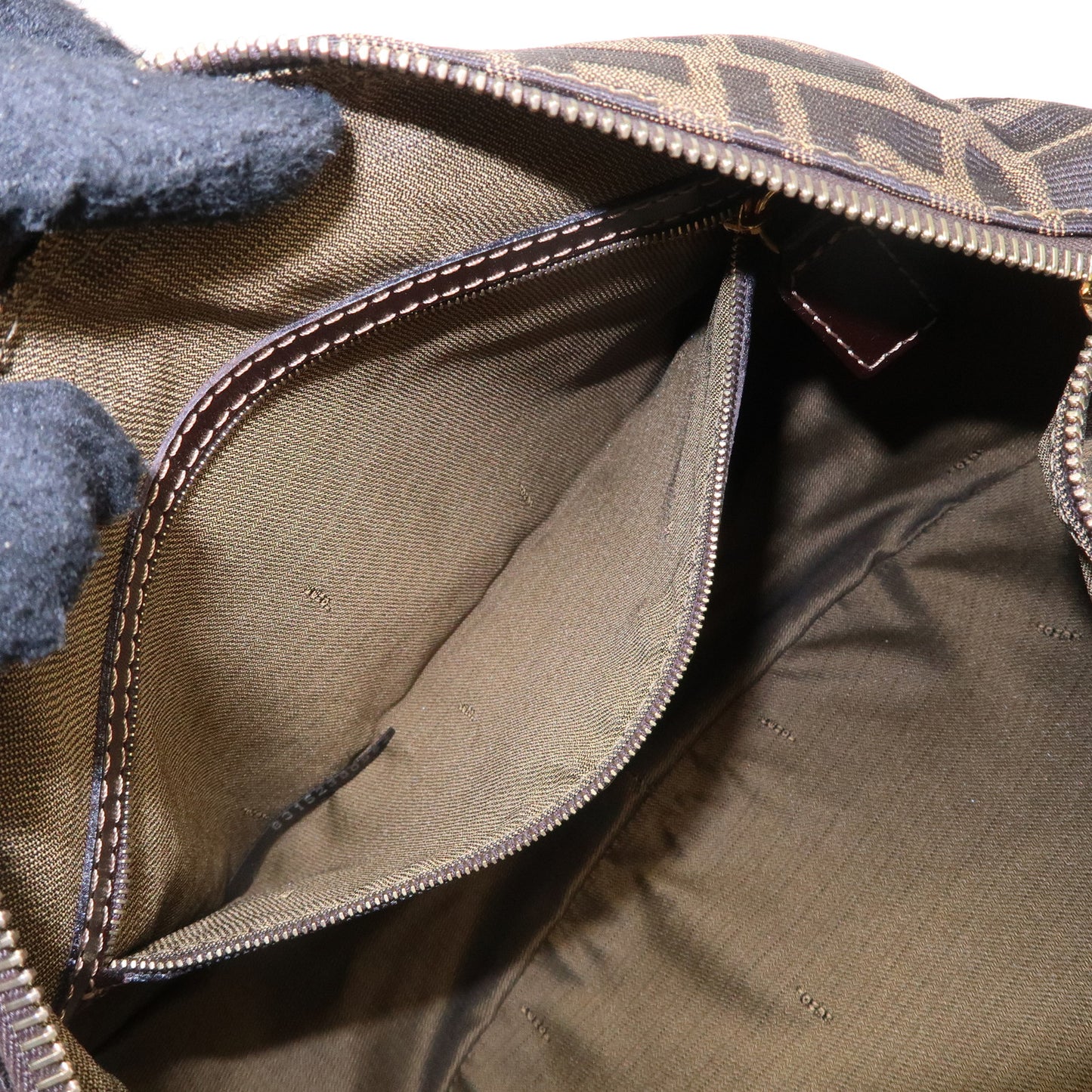 FENDI Zucca Canvas Leather Shoulder Bag Kahaki Black Brown