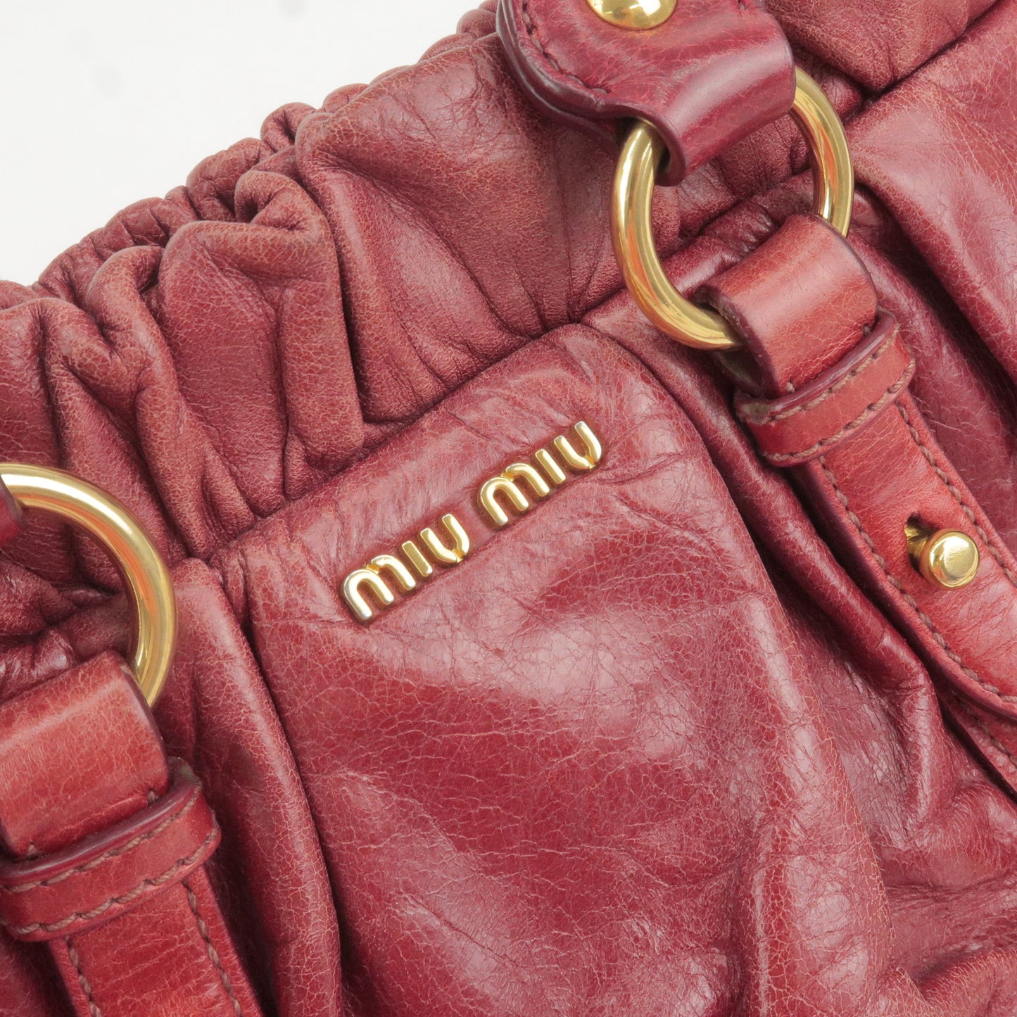 MIU MIU Logo Leather 2Way Bag Hand Bag Shoulder Bag Red RN0647