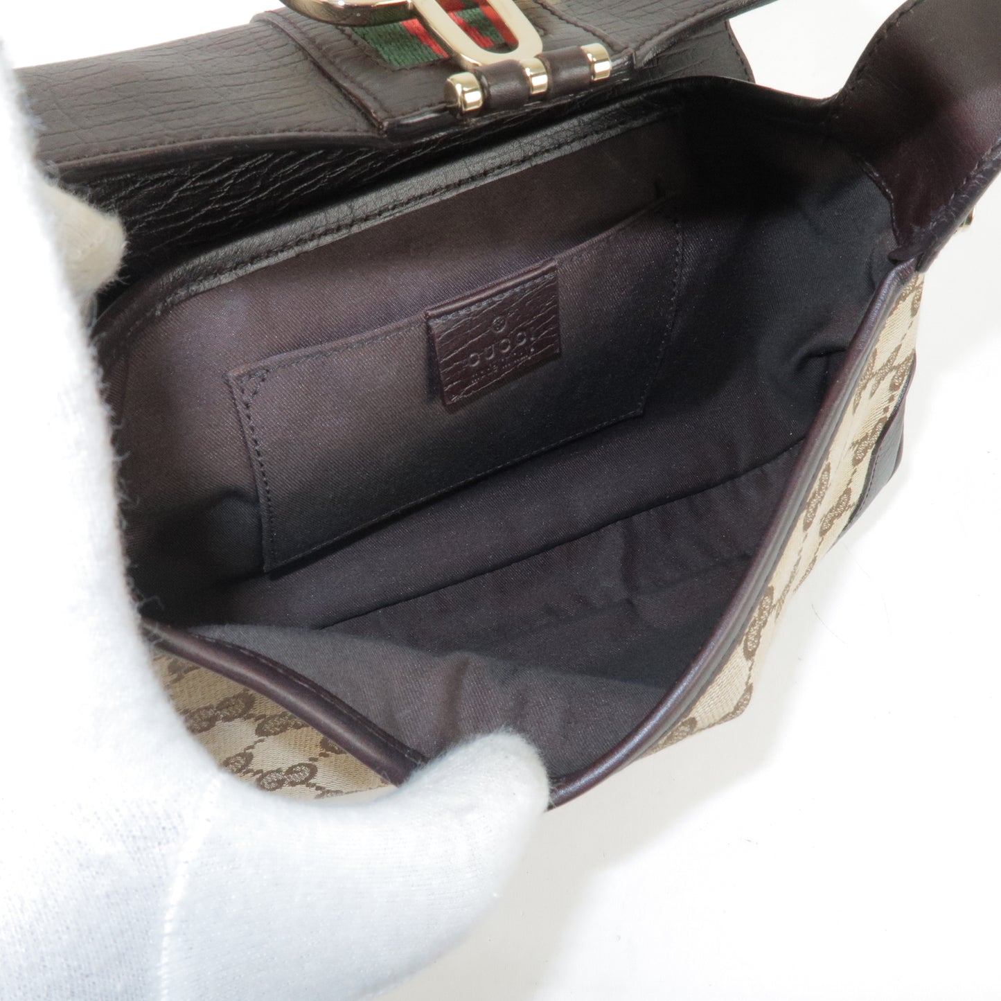GUCCI Sherry GG Canvas Leather Shoulder Bag Beige Brown 130846