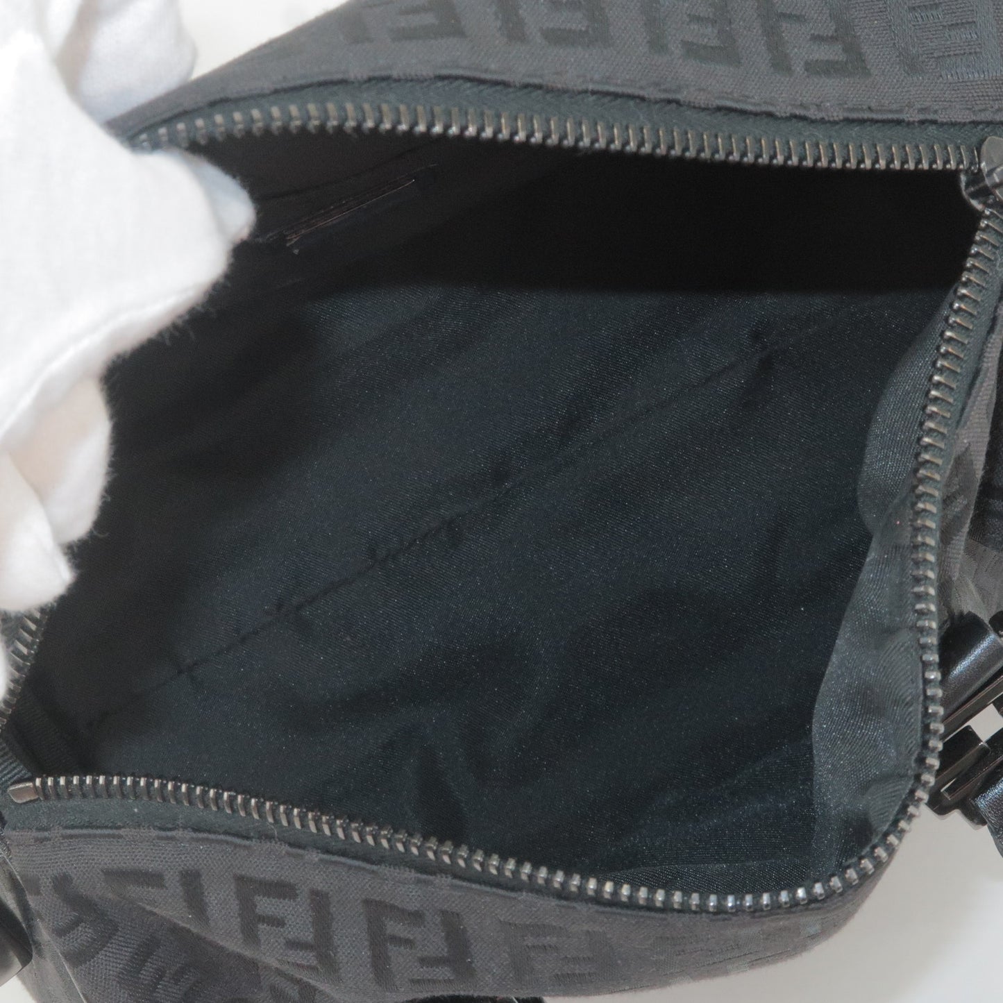 FENDI Zucchino Print Canvas Leather Boston Bag Black 8BL068