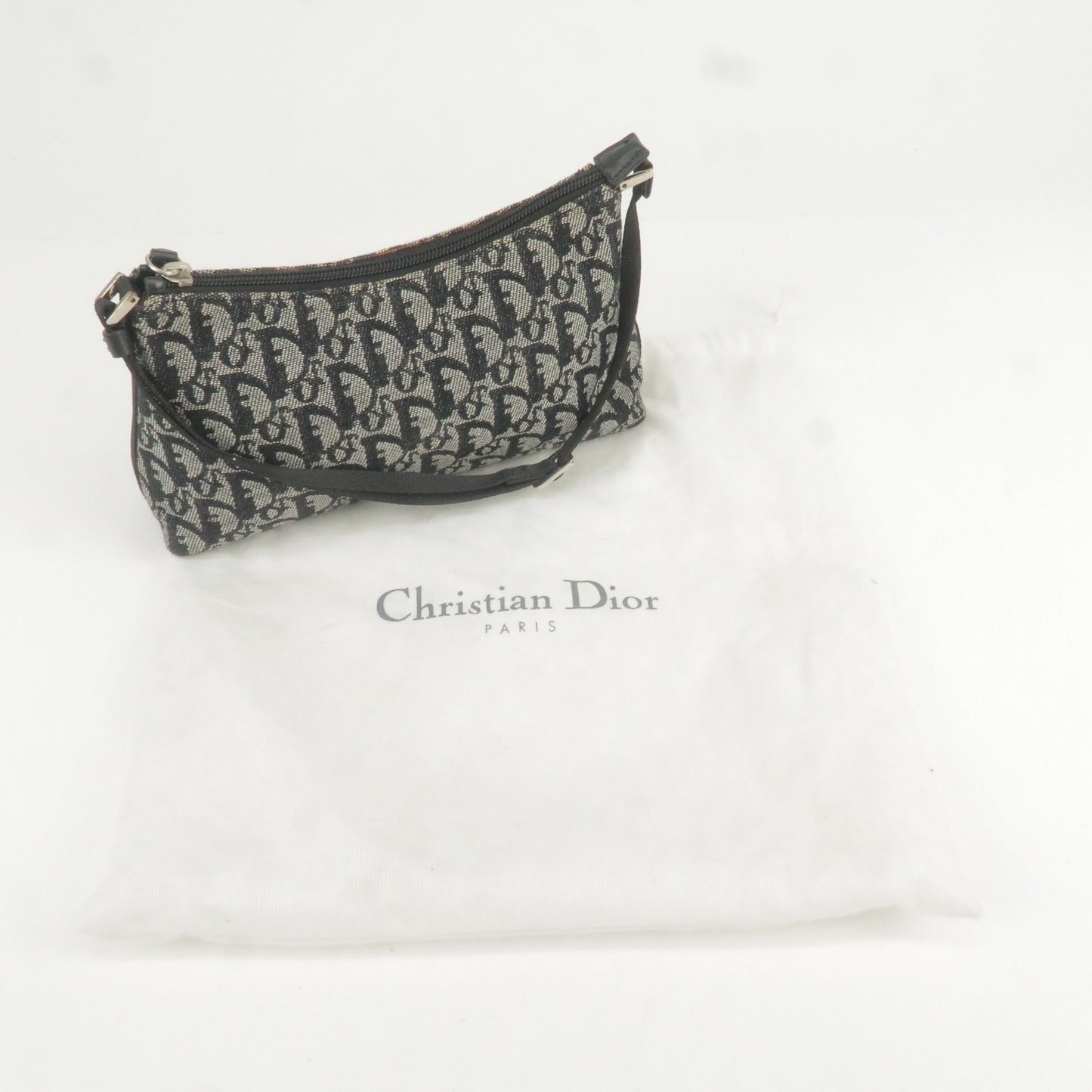 Christian Dior Trotter Canvas Leather Pouch Hand Bag Black