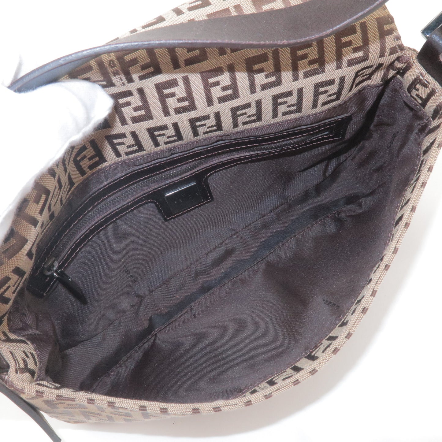 FENDI Zucchino Mamma Baguette Canvas Leather Shoulder Bag 8BR000