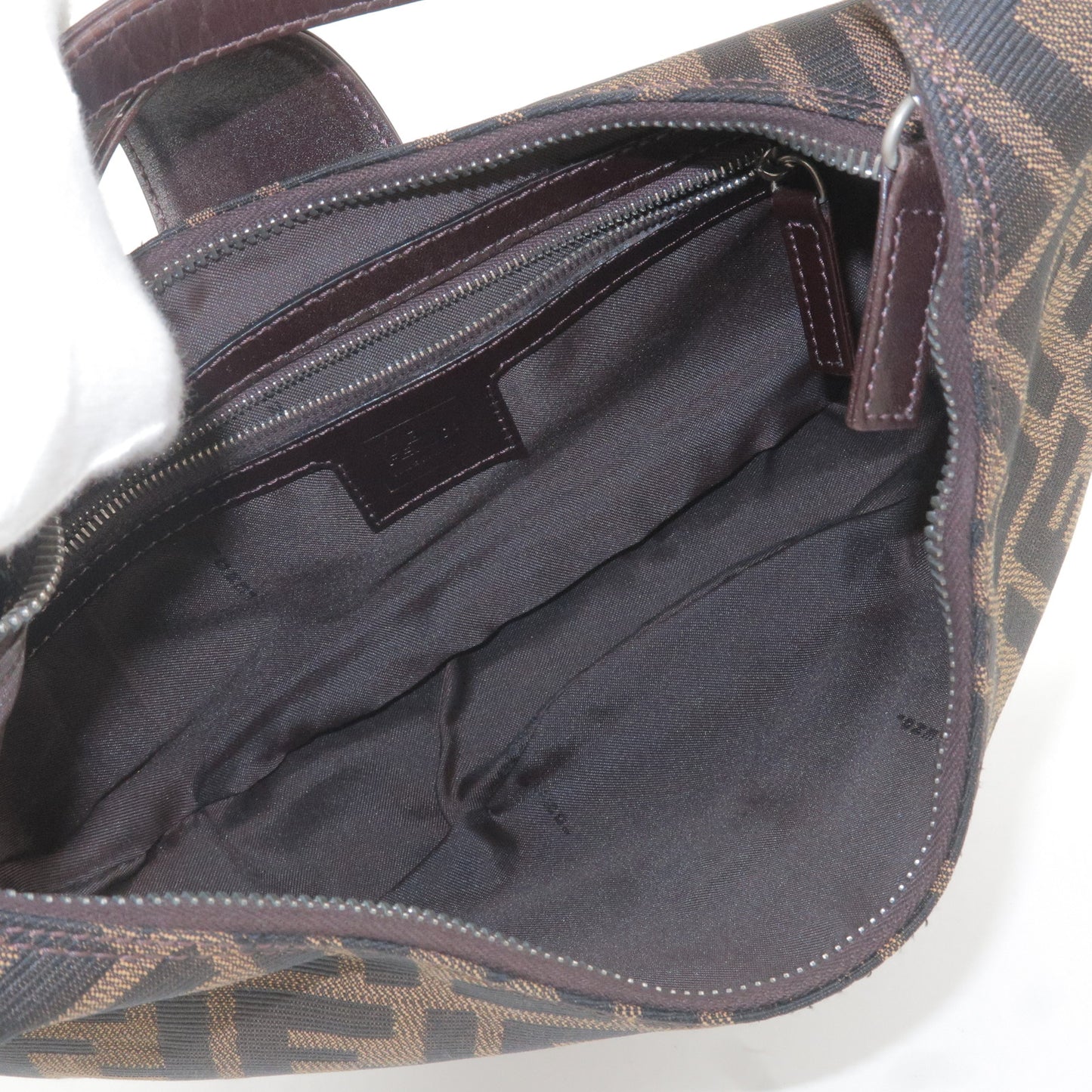 FENDI Zucca Canvas Leather Shoulder Bag Brown Black 16321