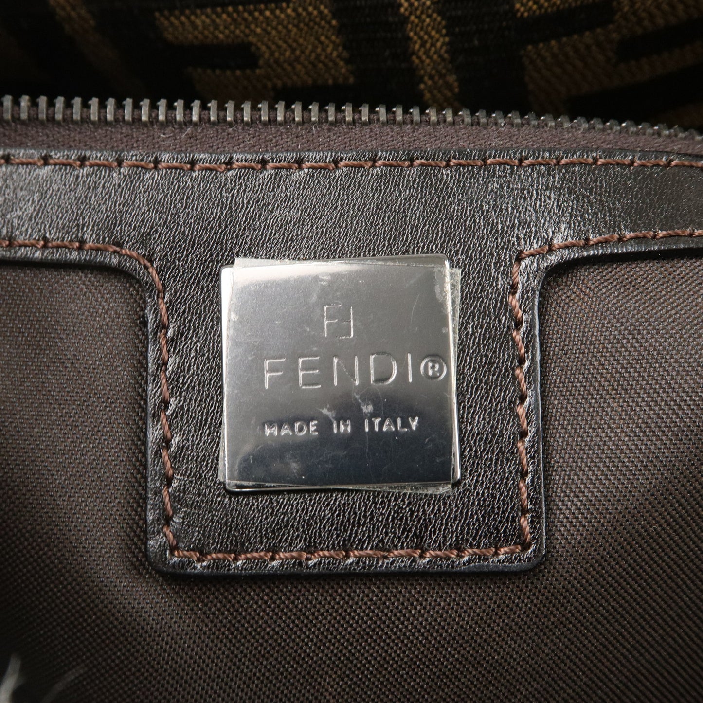 FENDI Mamma Baguette Zucchino Canvas Leather Shoulder Bag 8BR001