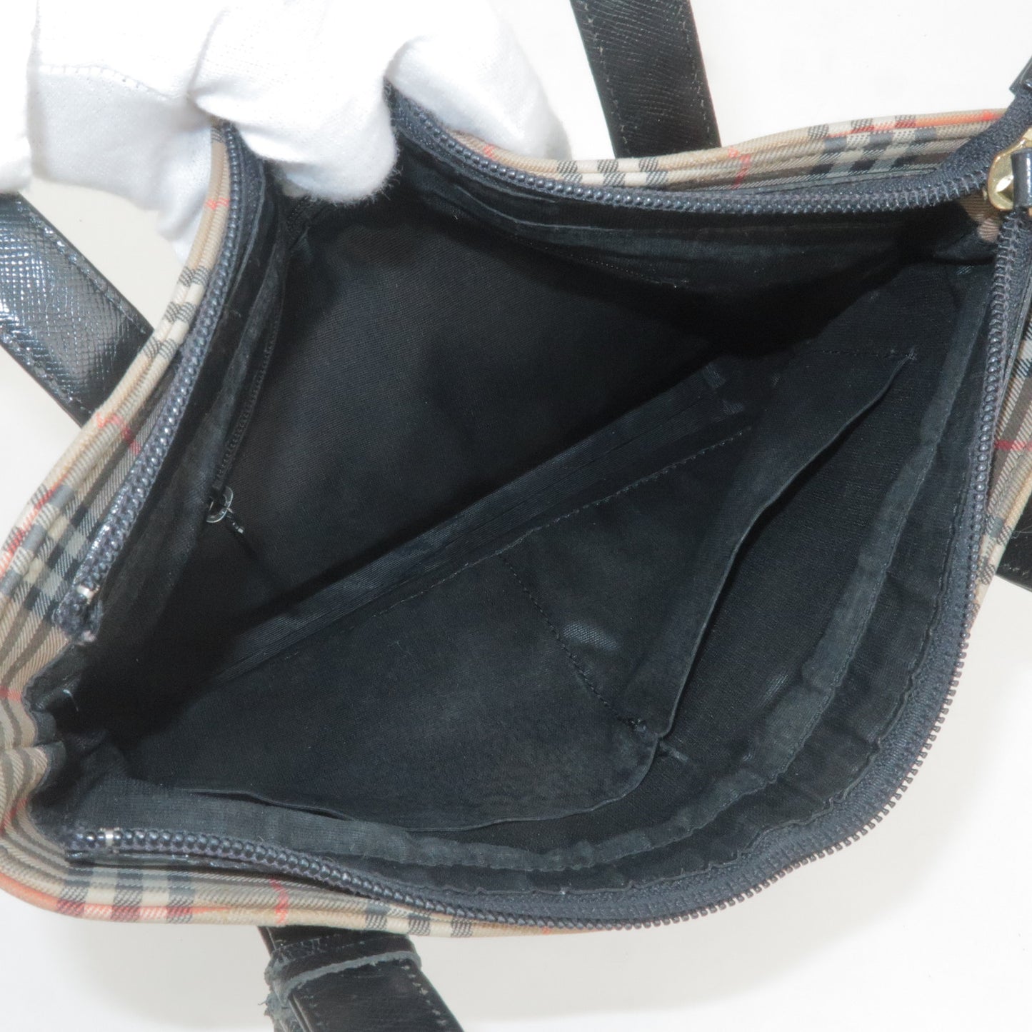 BURBERRY Nova Plaid Canvas Leather Tote Bag Beige Black