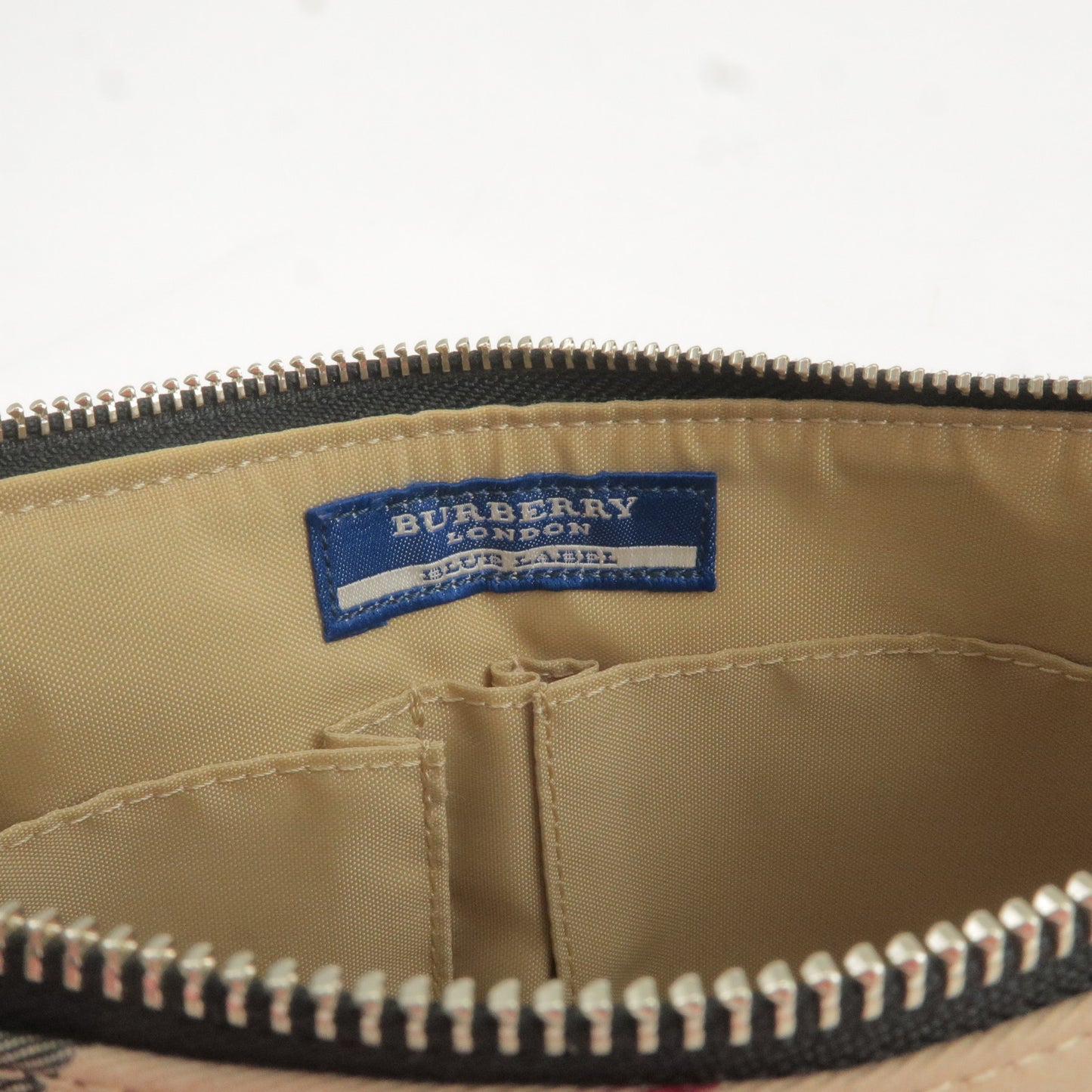 BURBERRY Blue Label Nova Plaid Canvas Leather Shoulder Bag Beige