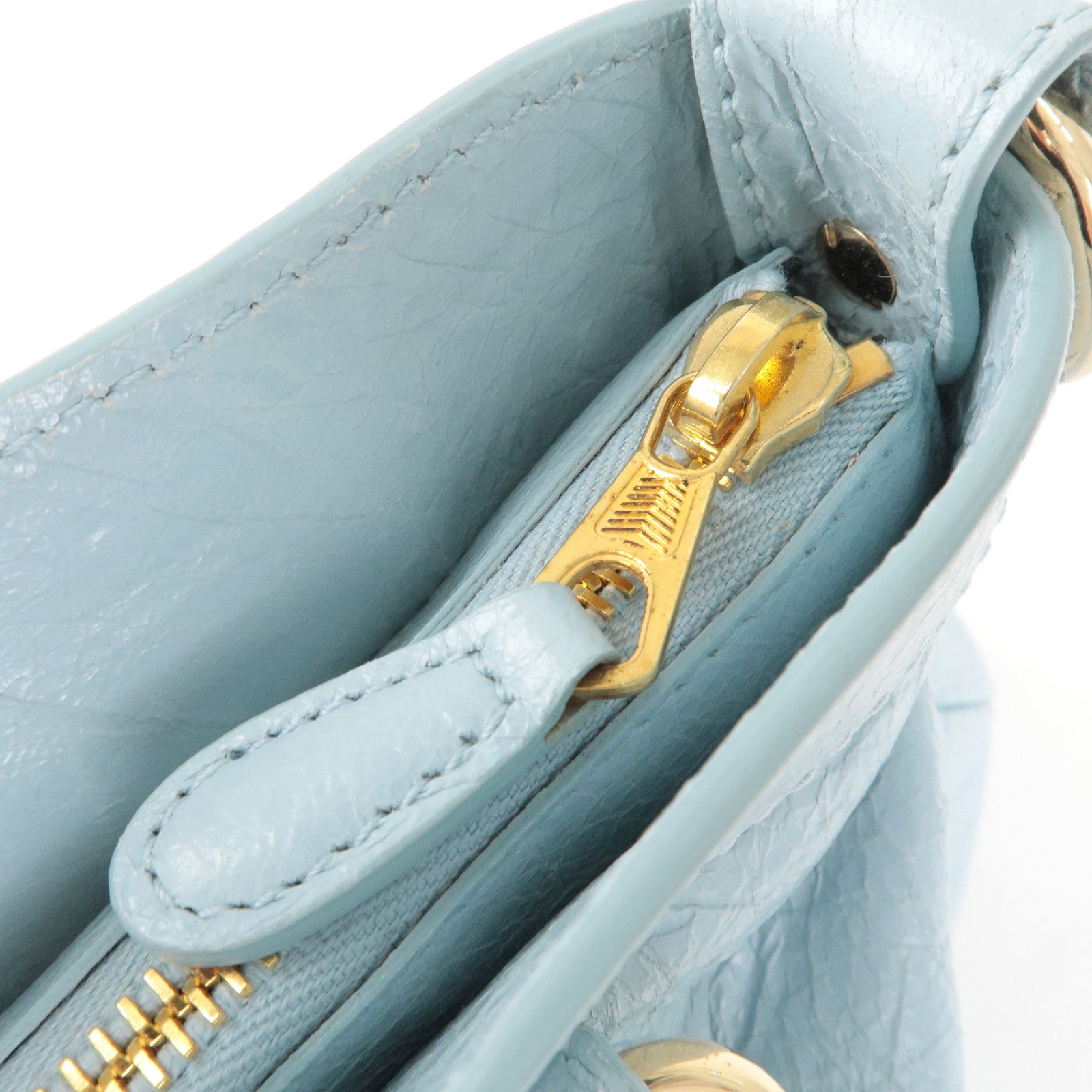 BALENCIAGA City Leather 2Way Hand Bag Blue Mirror Used Great