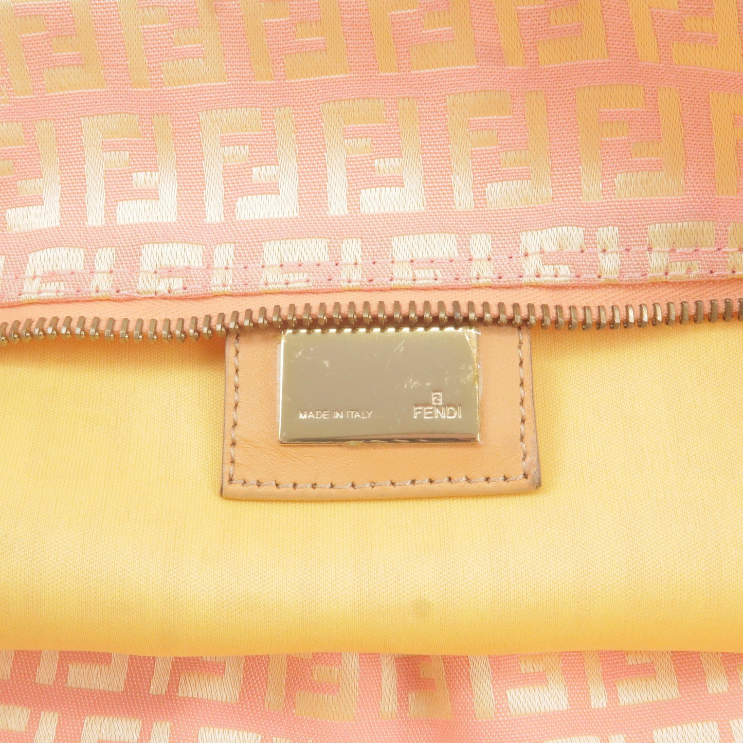 FENDI Zucchino Canvas Leather Tote Bag Pink Yellow 8BH026
