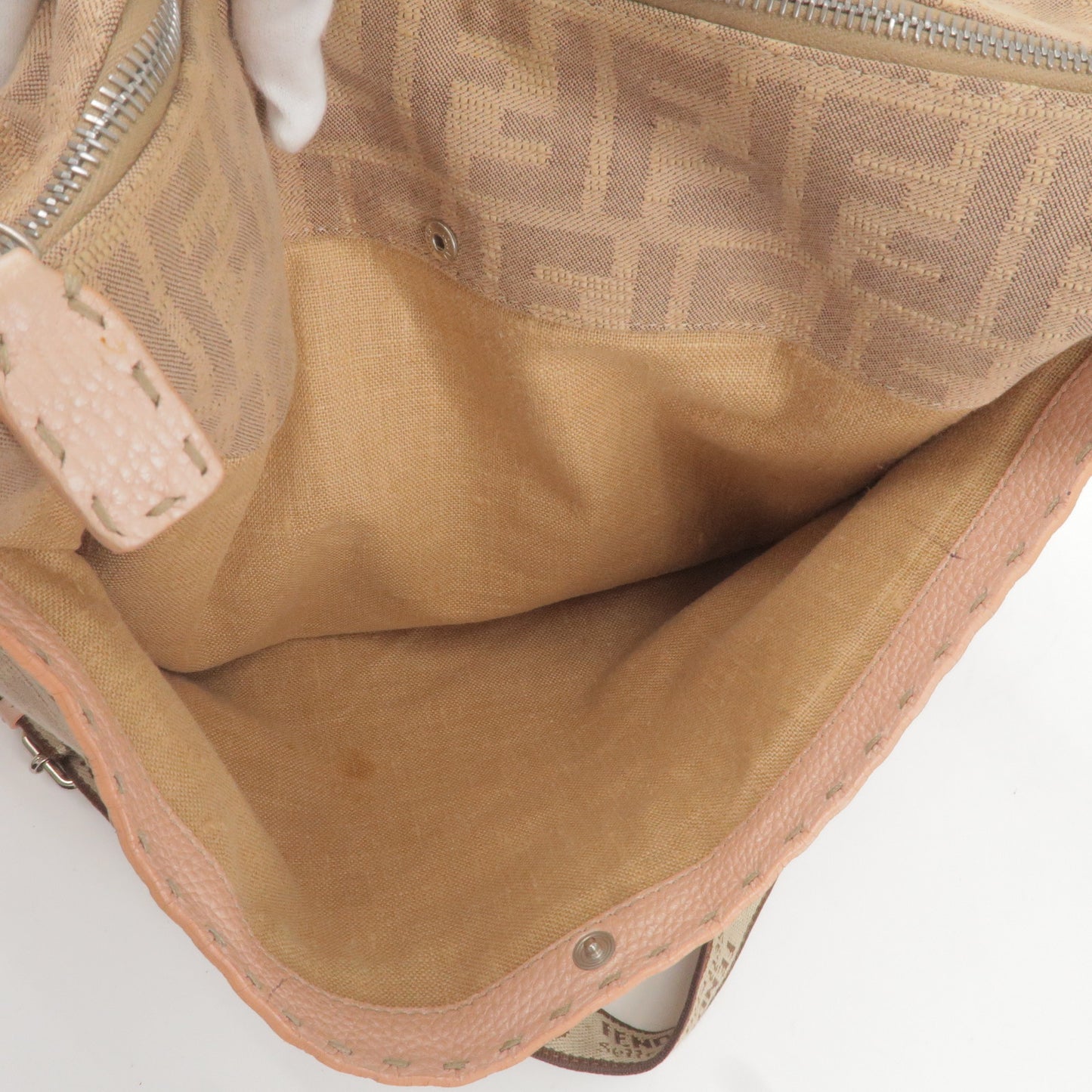 Fendi Zucca Selleria Canvas Leather Shoulder Bag Pink 8BT093