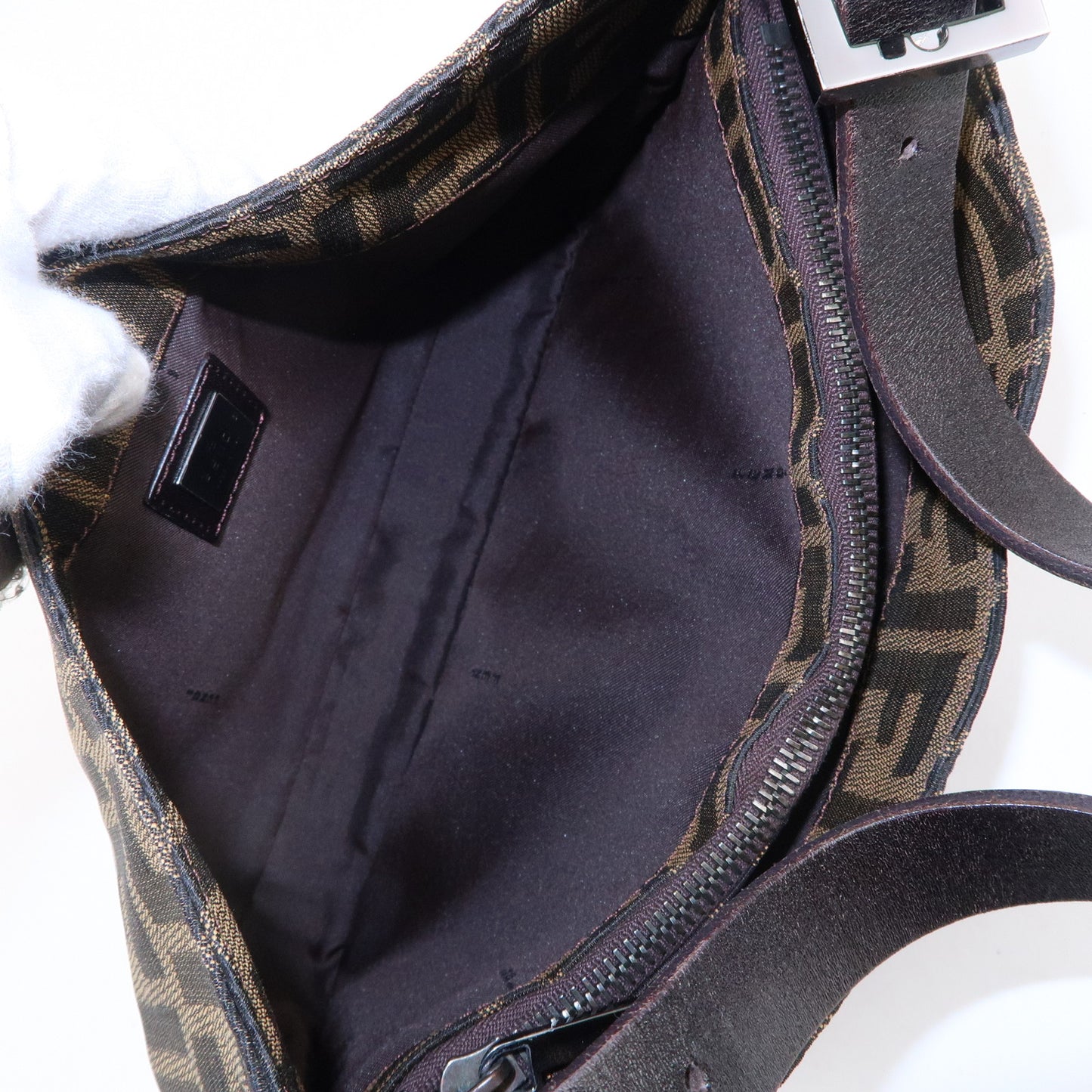 FENDI Zucca Canvas Leather Shoulder Bag Khaki Brown Black 8BR036
