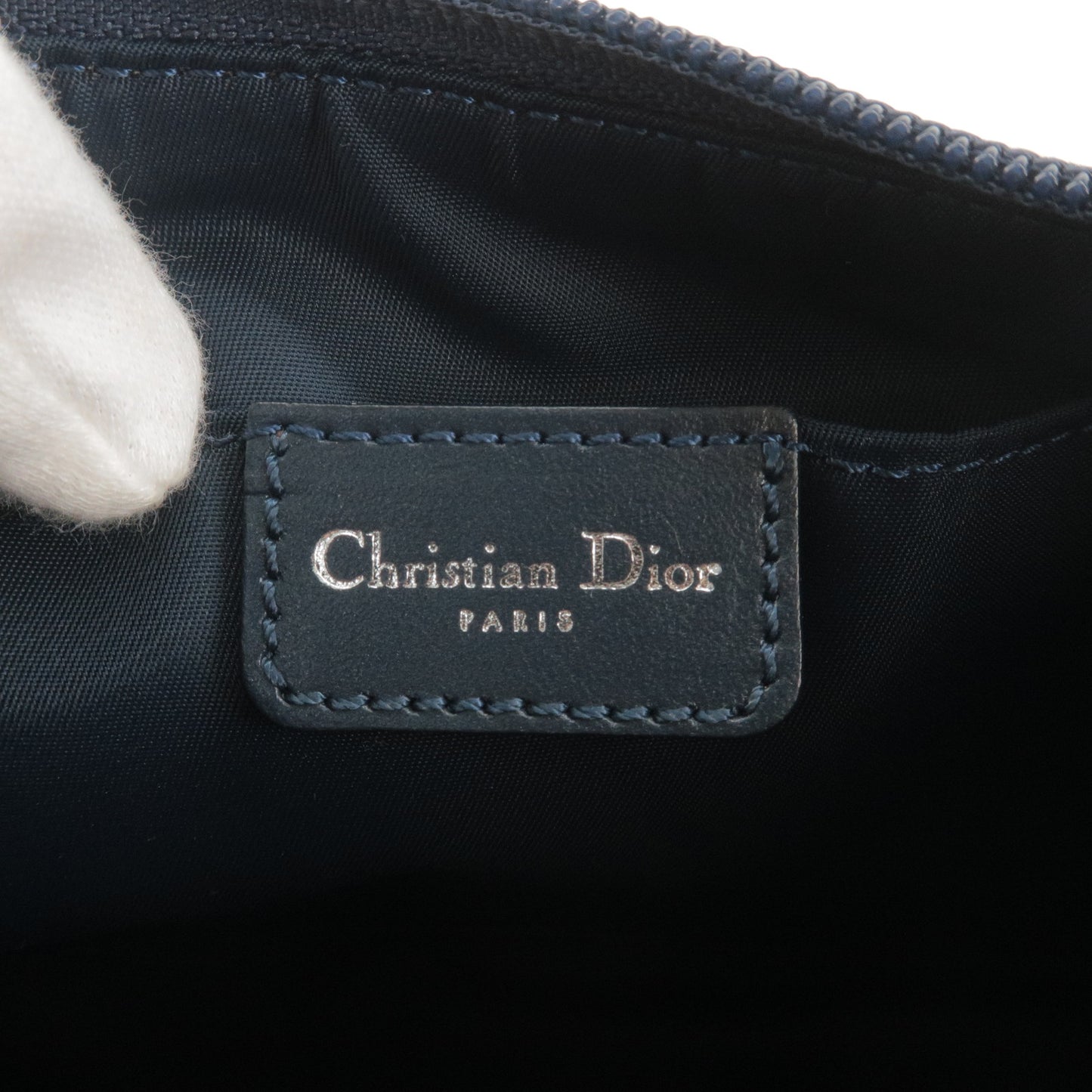 Christian Dior Trotter Canvas Leather Shoulder Bag Navy