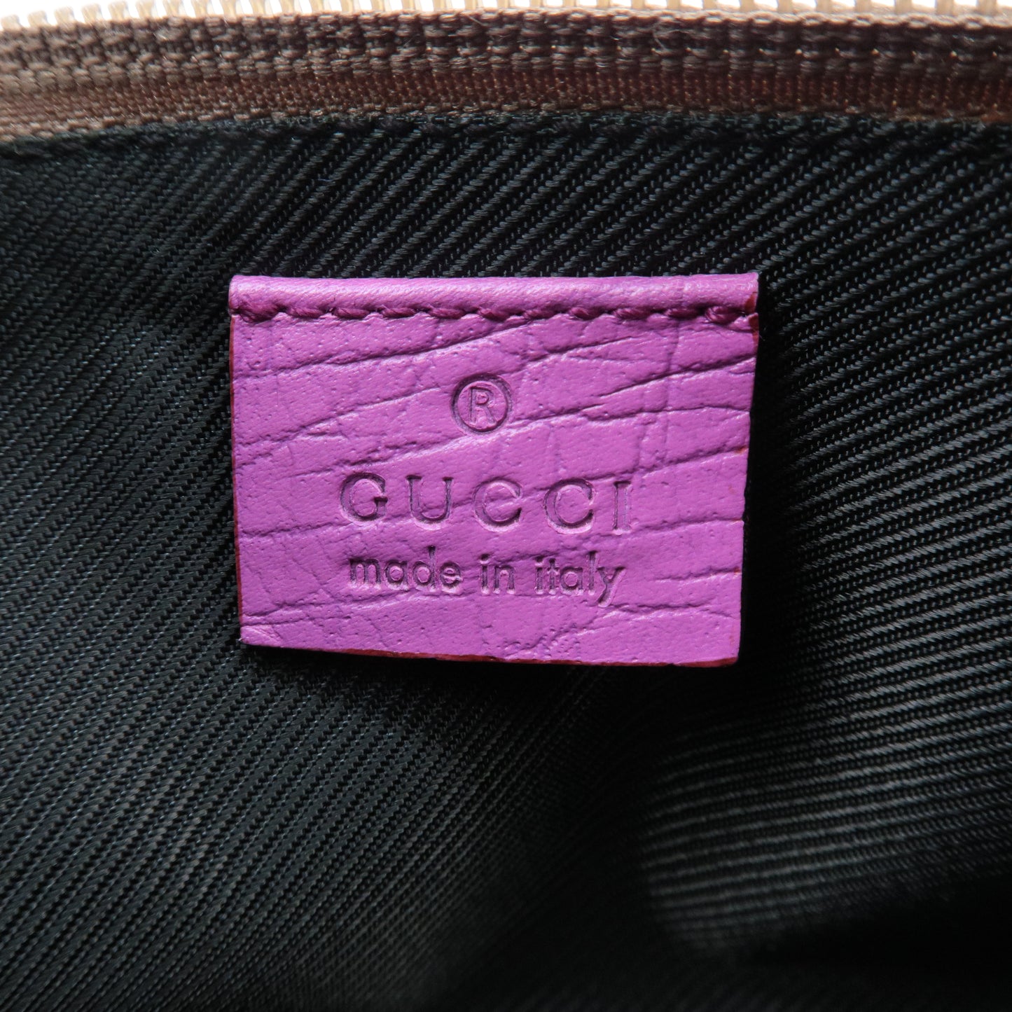 GUCCI Boat Bag GG Canvas Leather Pouch Beige Purple 141809