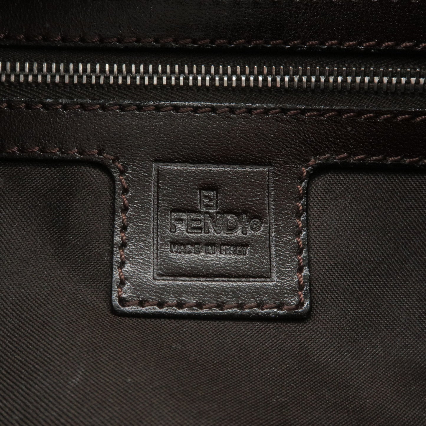 FENDI Zucca Mamma Baguette Canvas Leather Bag Brown Black 26424